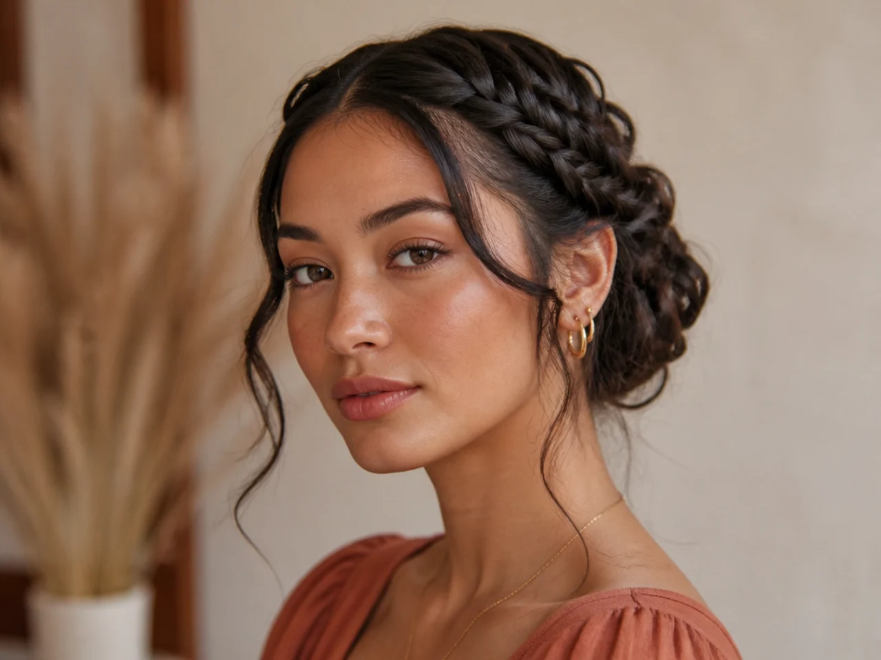 A braided updo with pinned sections
