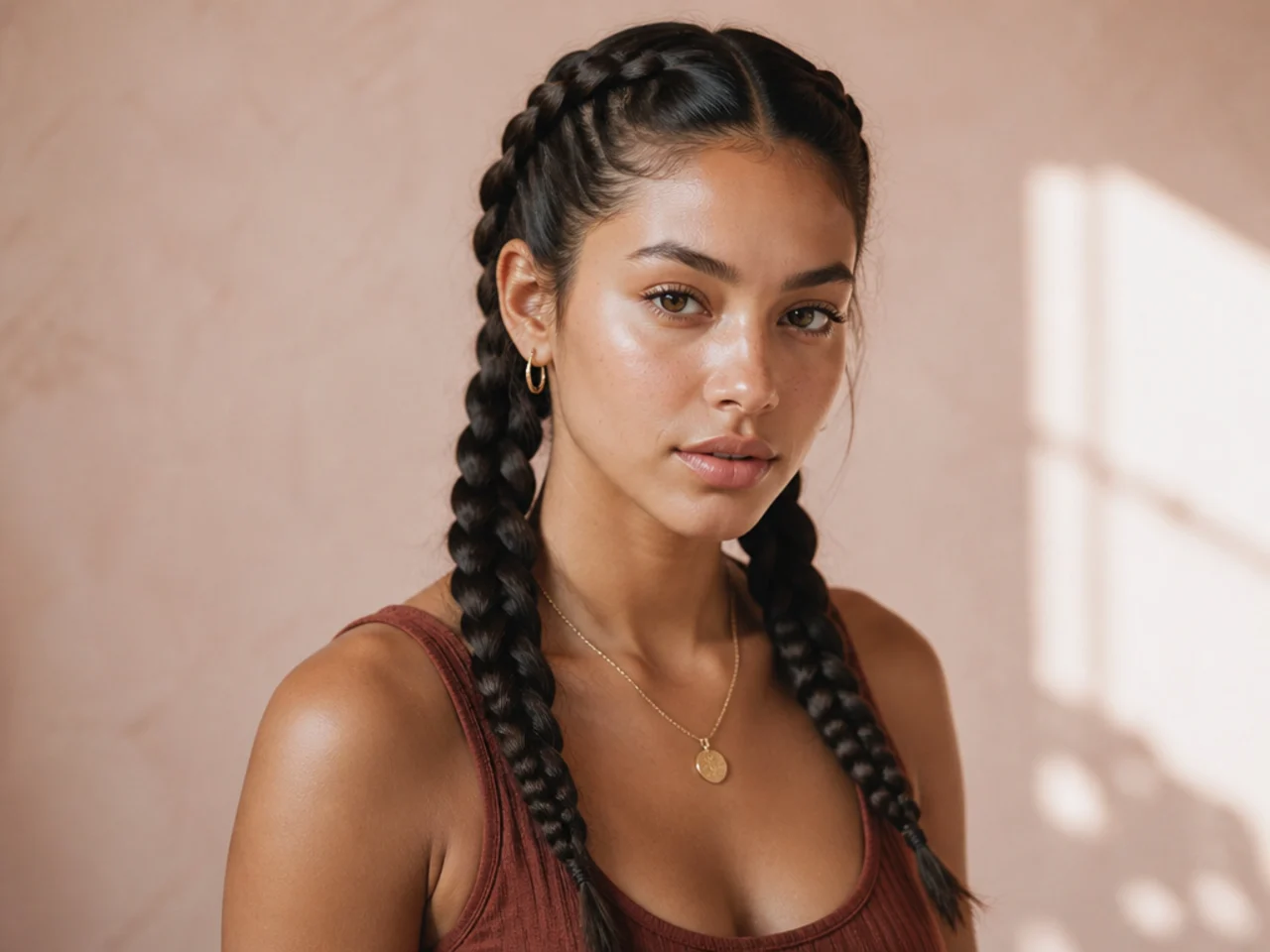 Two Dutch braids from the hairline