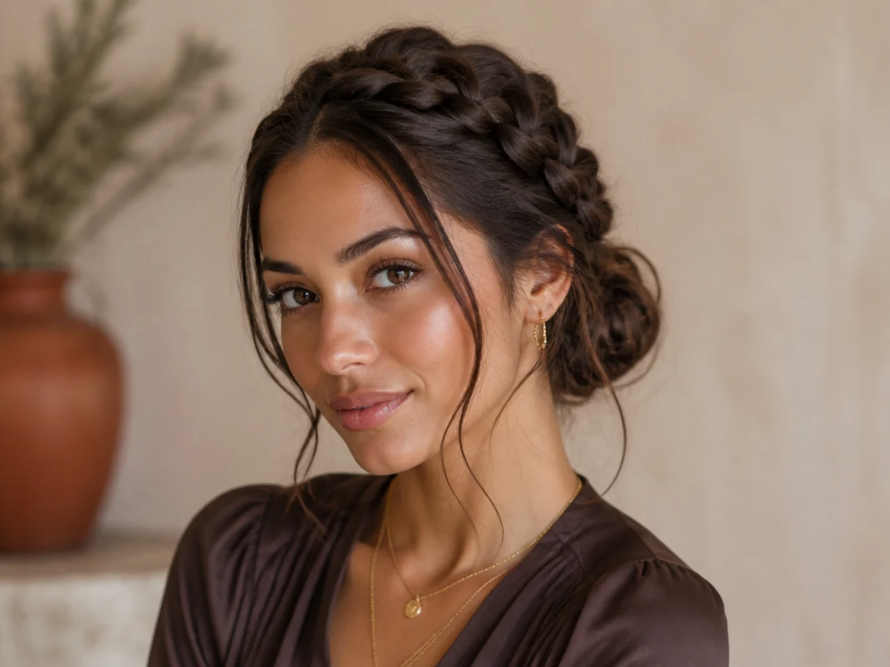 A Dutch braid leading into a low bun