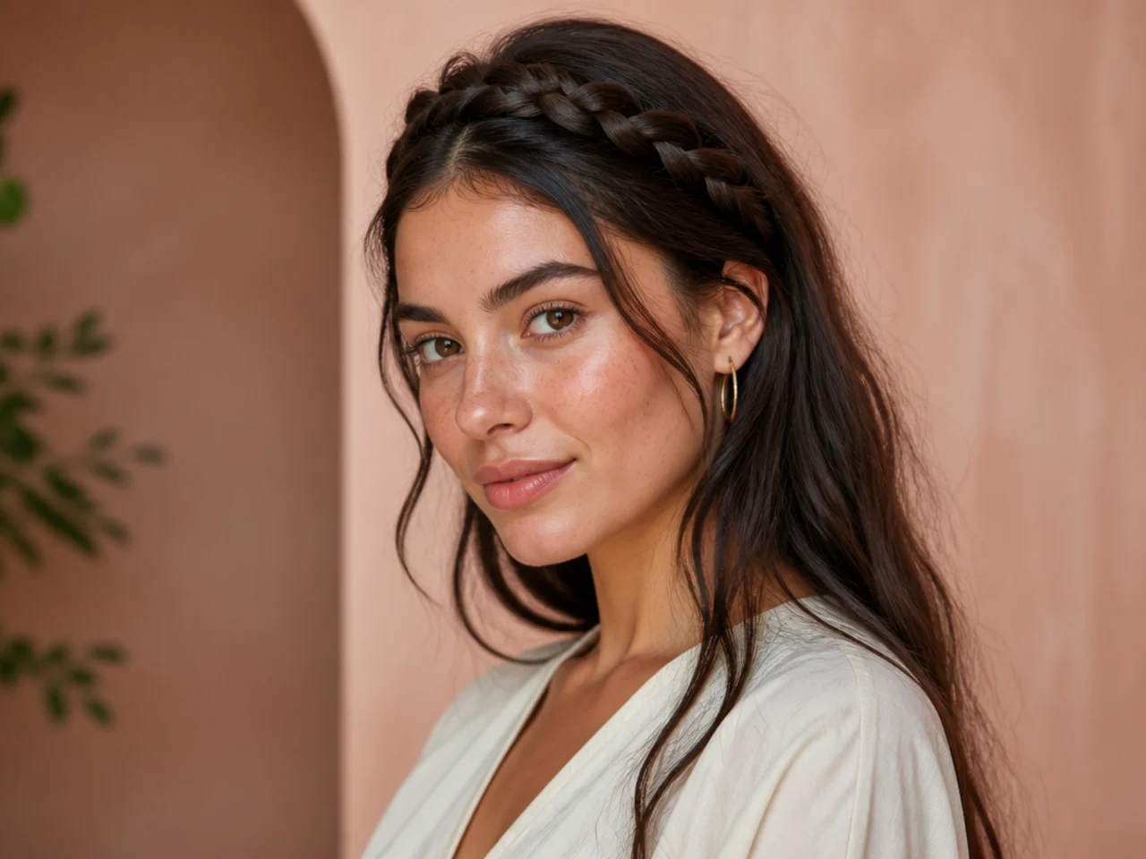 A plait worn across the crown as a headband