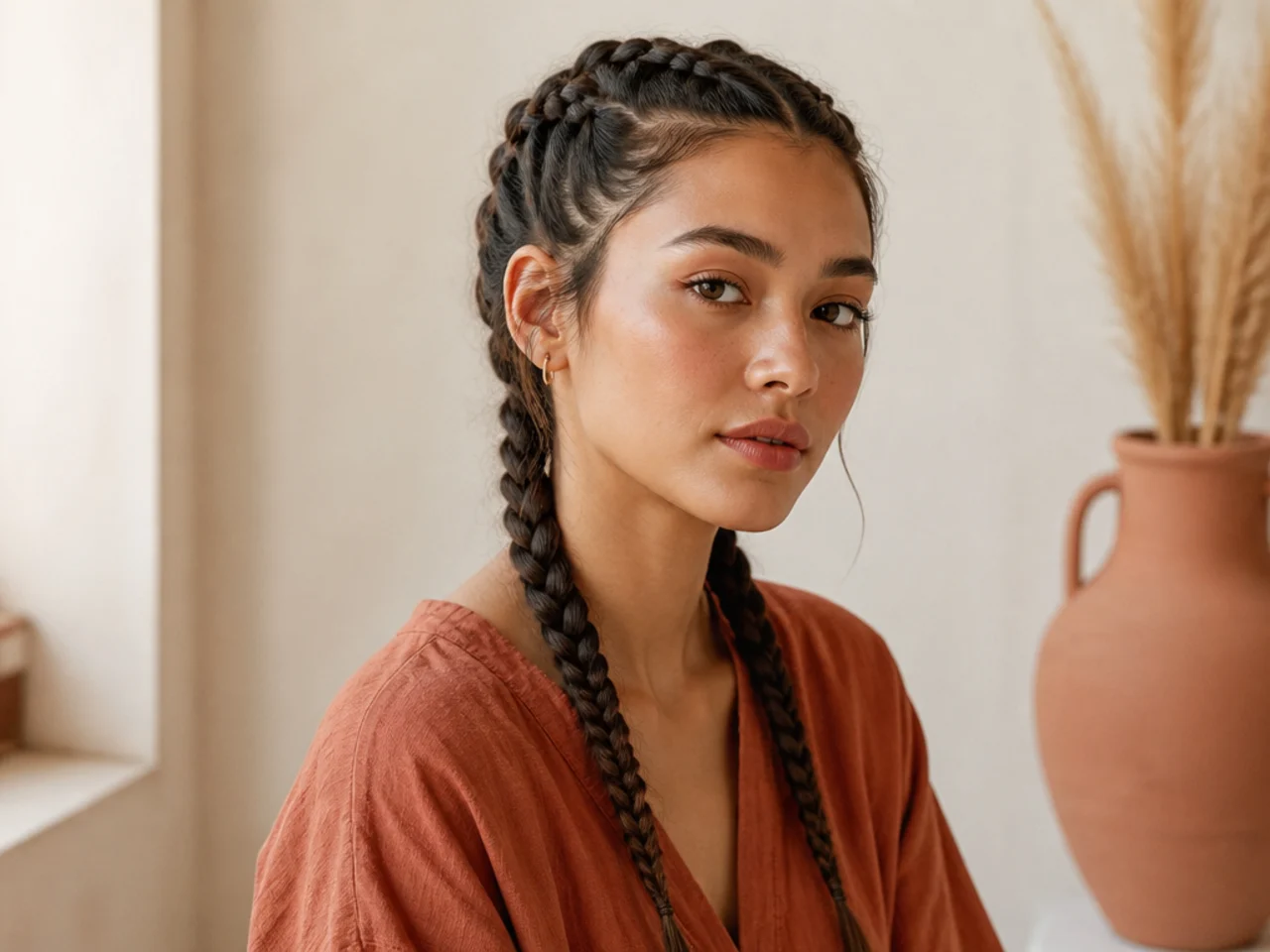 Three-quarter view of a finished braided style