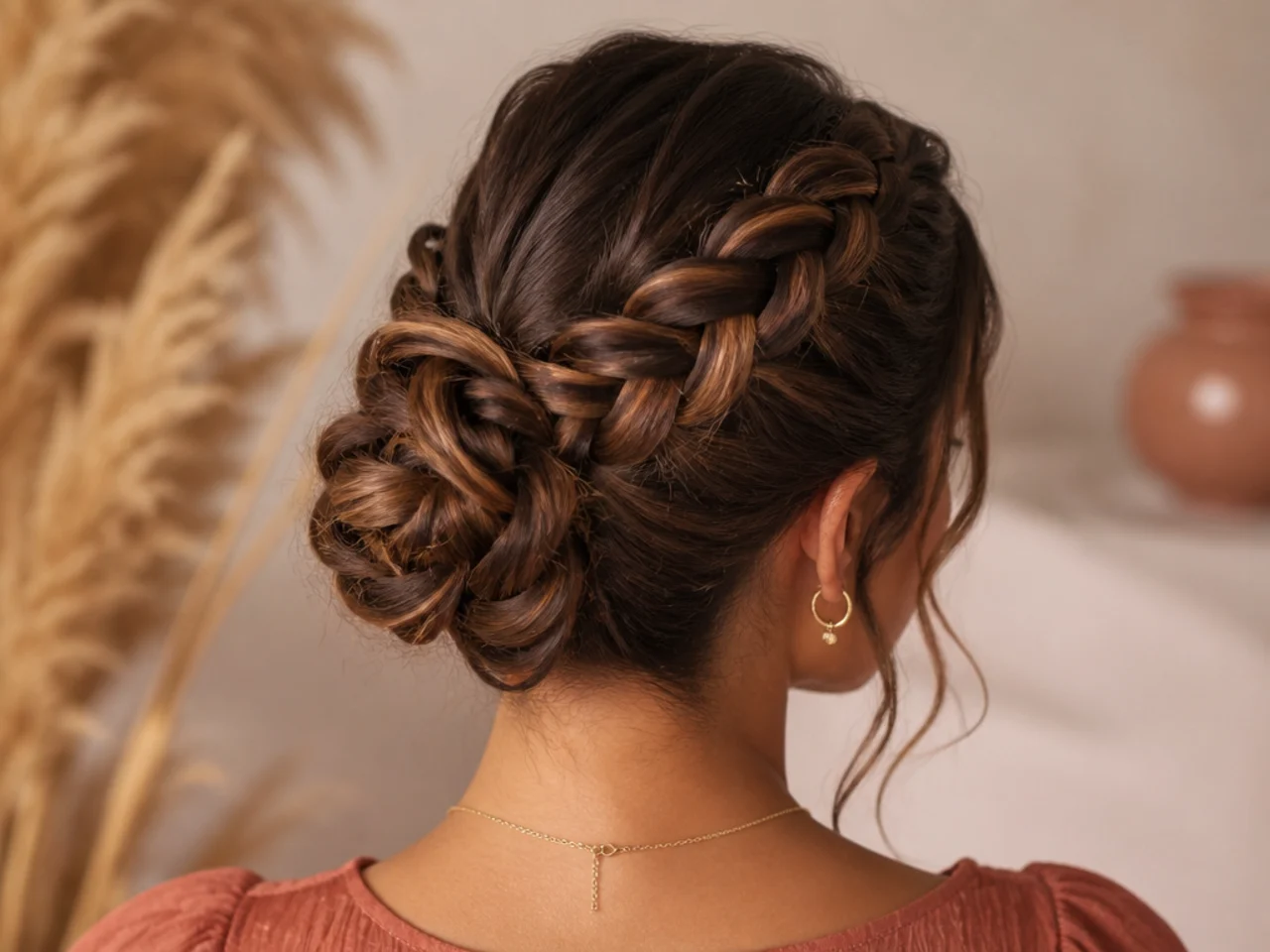 A braided bun on long hair
