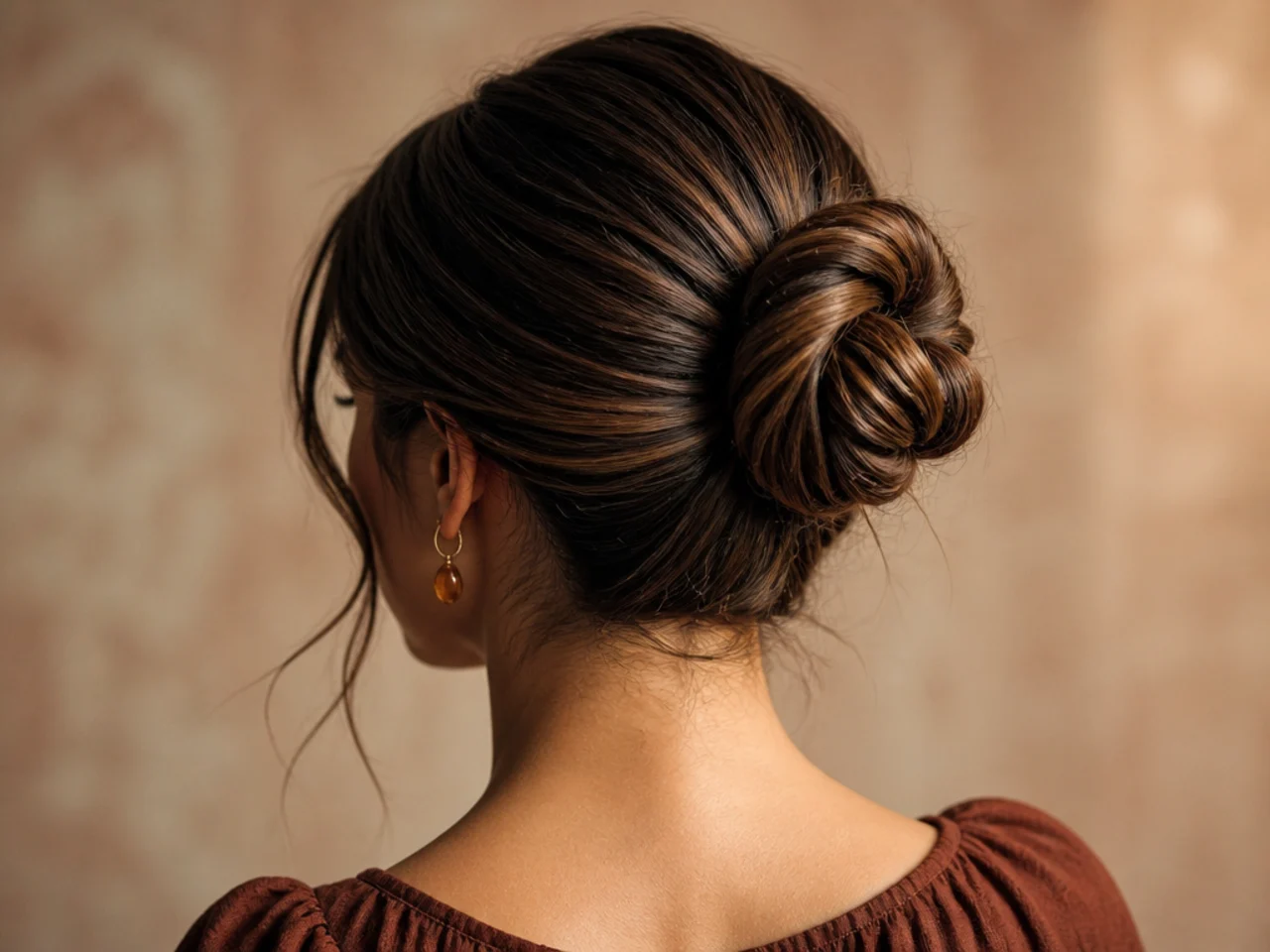 A rope twist bun on long hair