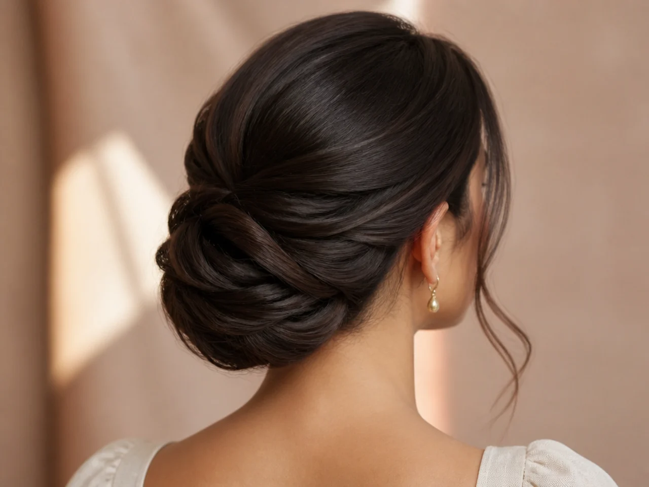 A pinned roll on long hair