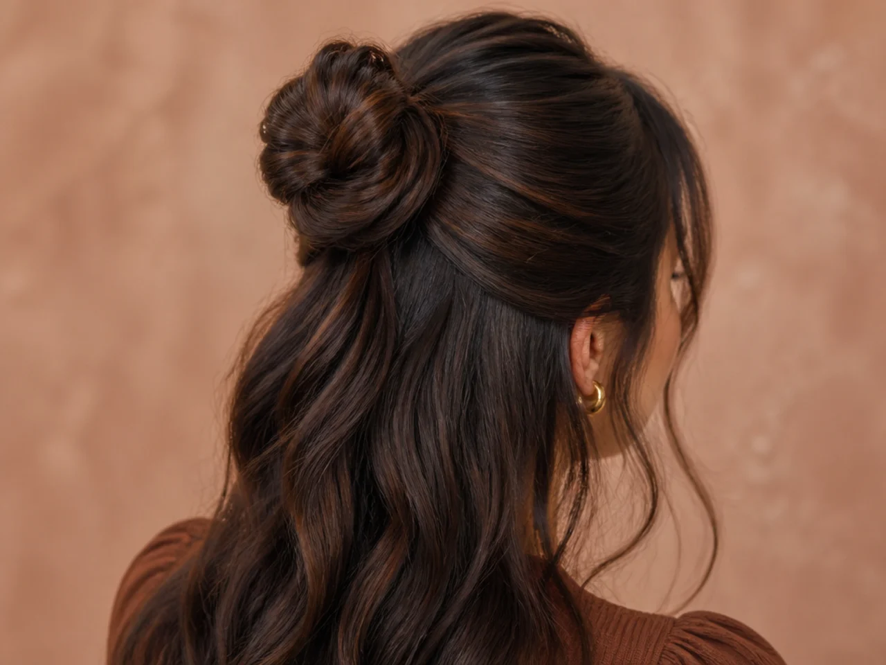 A half-up bun on long hair