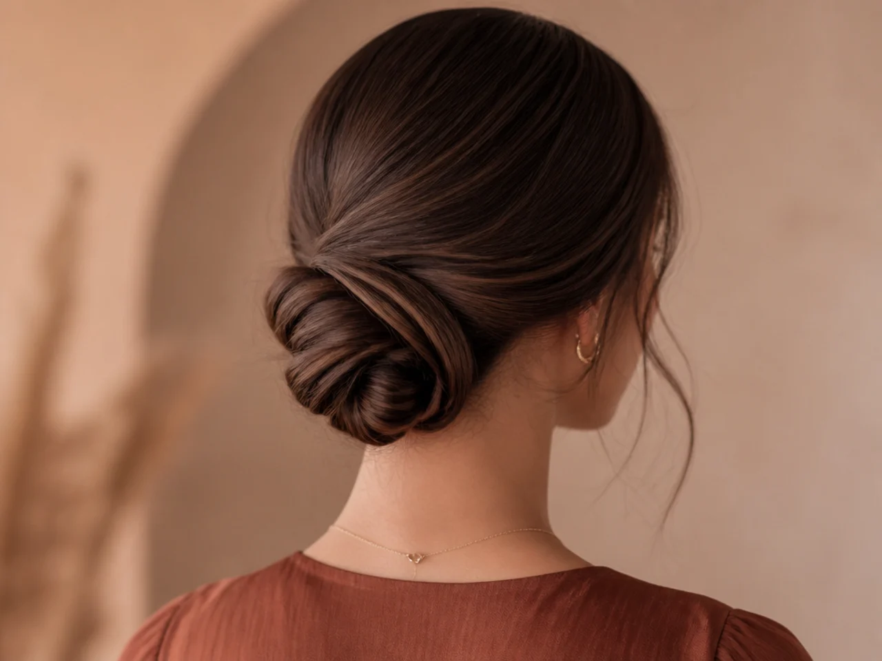Long hair folded back on itself before coiling