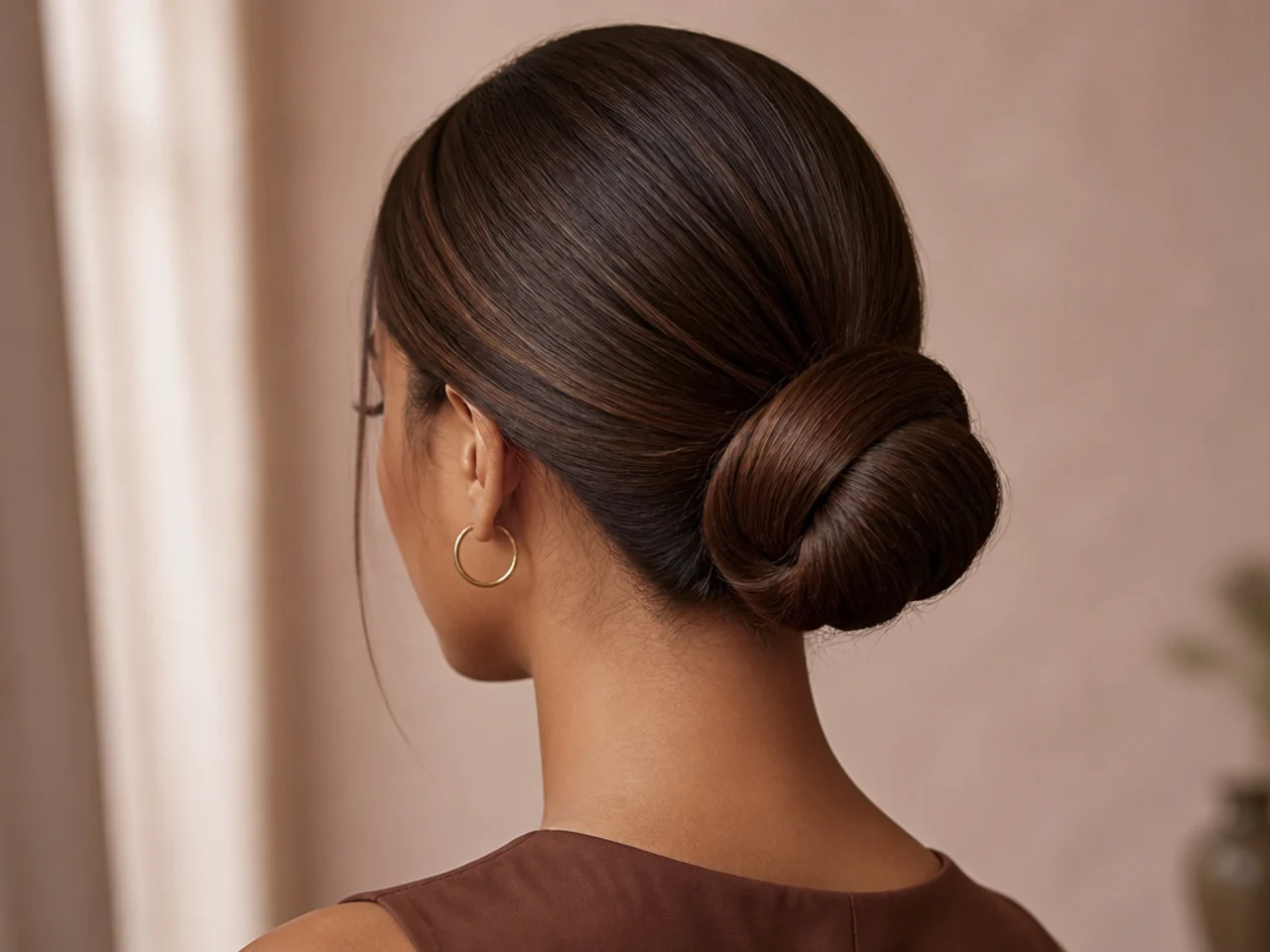 A wrapped bun on straight hair