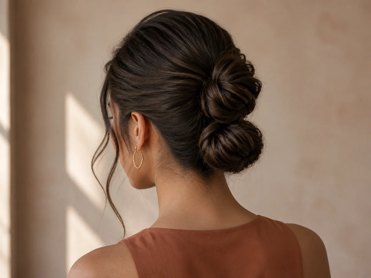 A two-section bun on thick hair