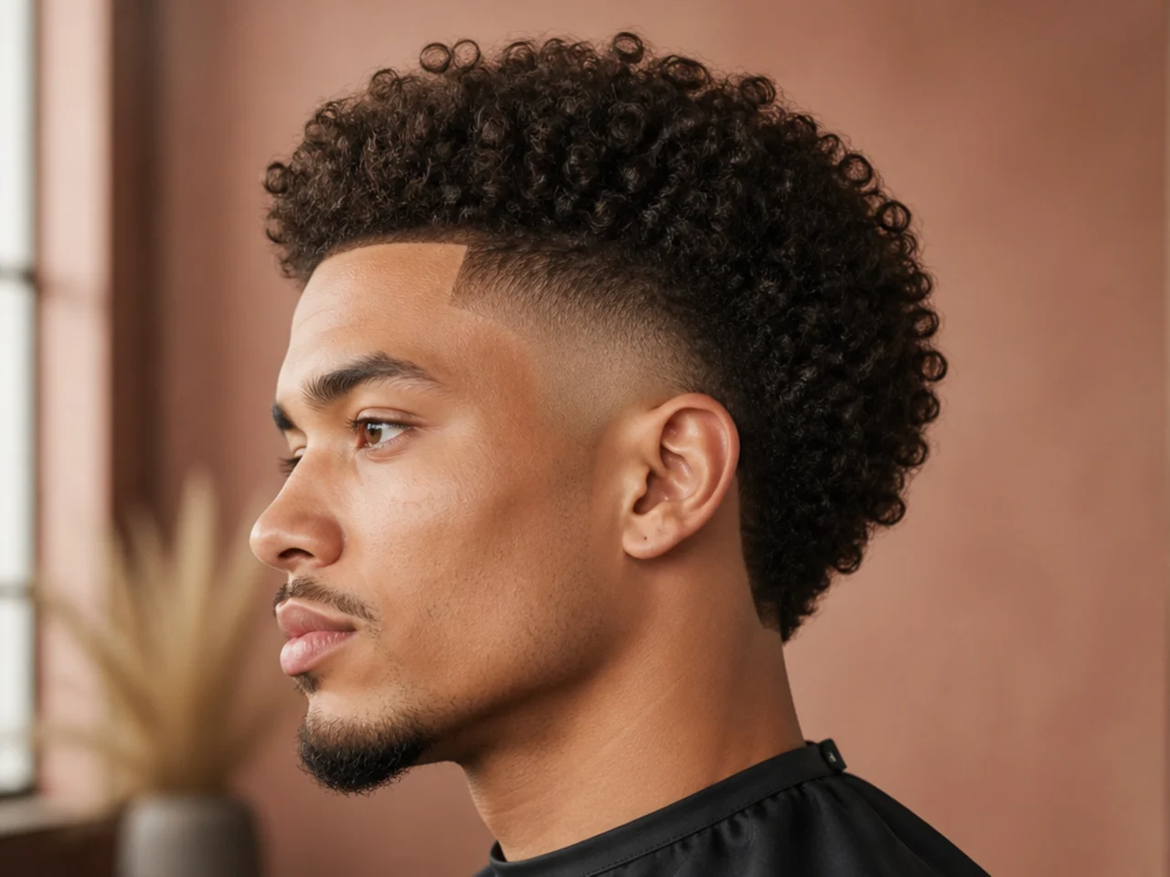 Burst fade on 3B springy marker-sized curls with a skin burst arc and three-inch top