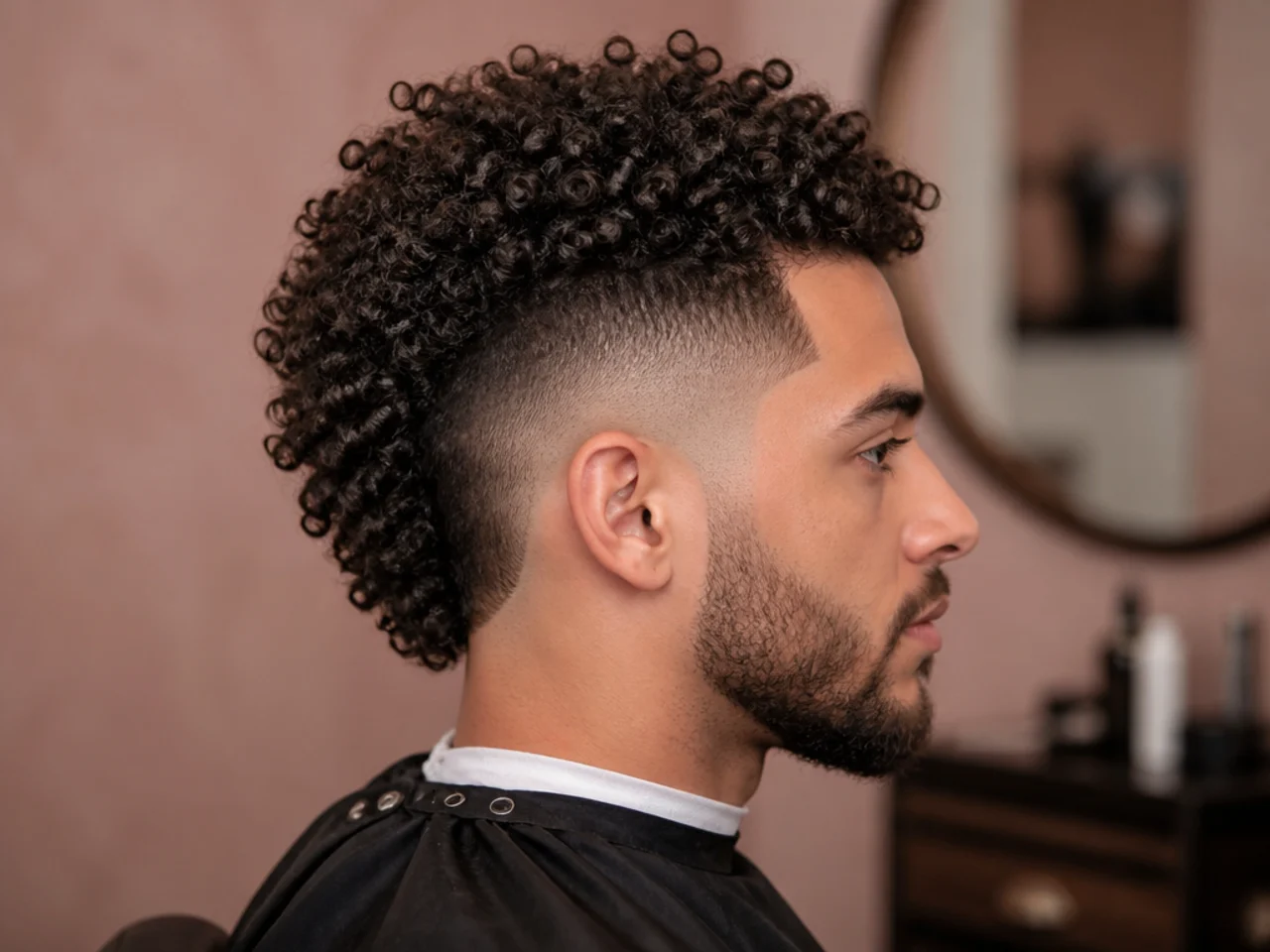 Burst fade on 3C tight corkscrew curls with a high skin burst arc and dense curl volume on top