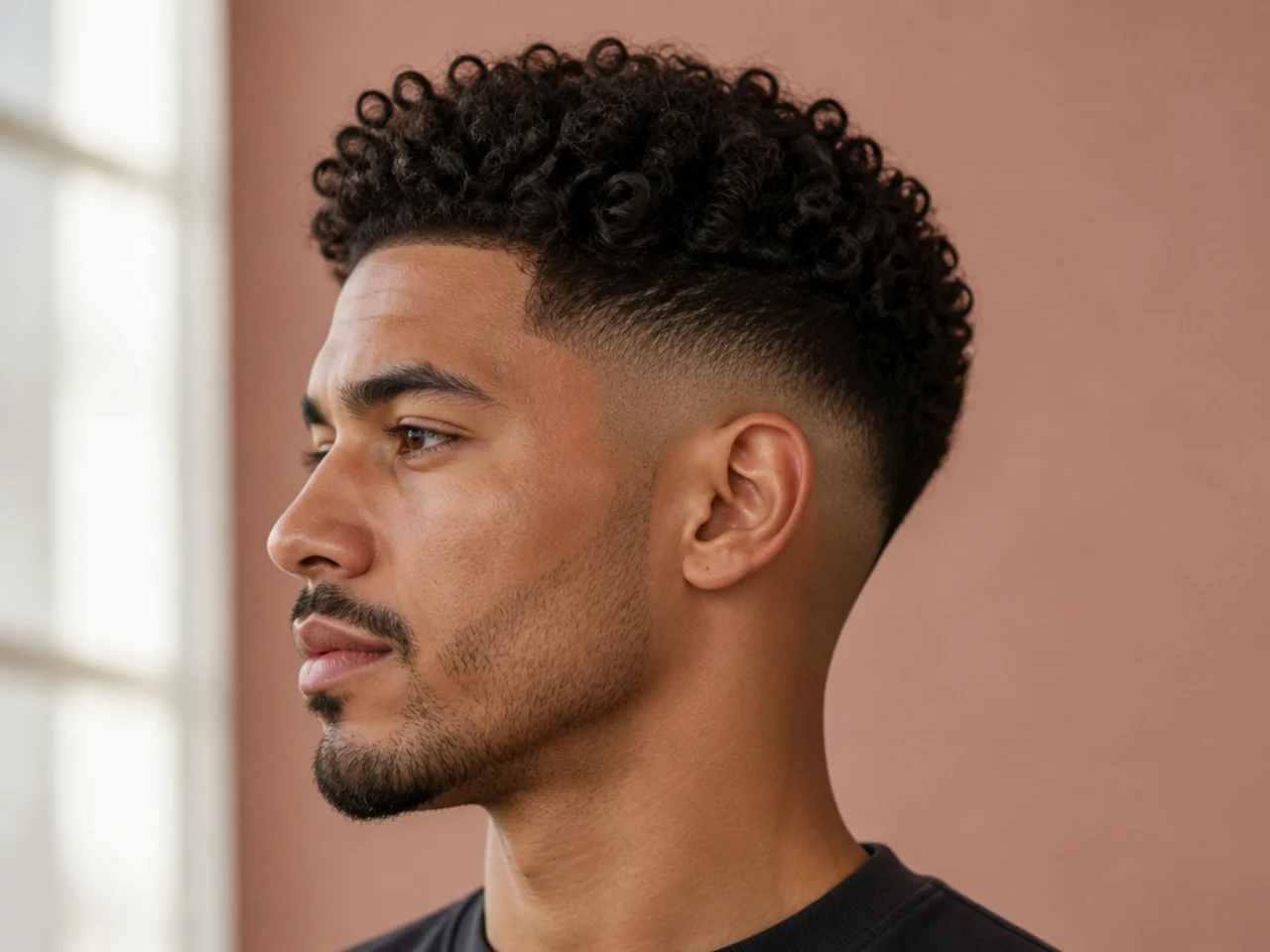 Script name design shaved into a burst fade at the temple on a Black man with coily hair