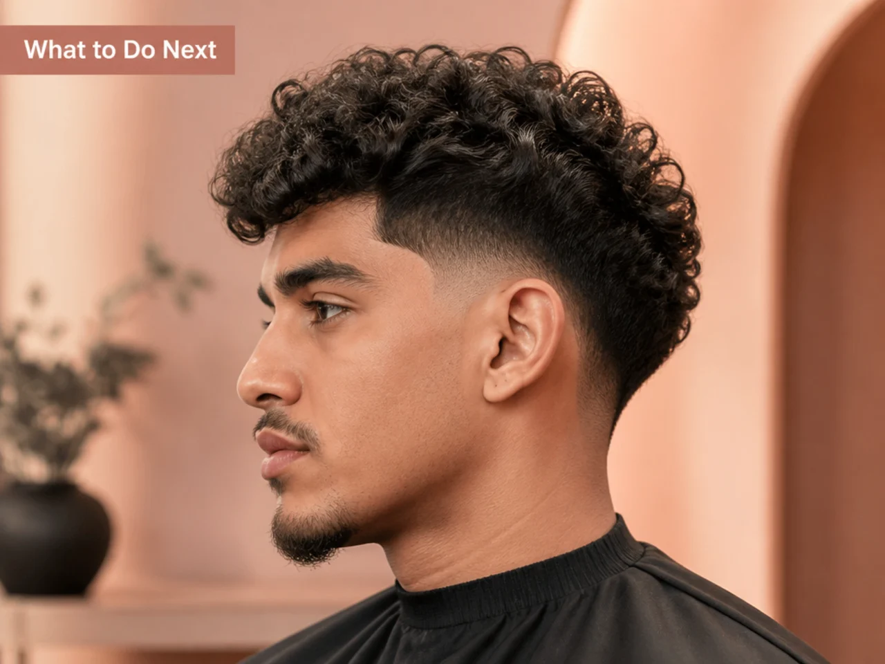Barber and client discussing a burst fade design reference on a phone in a modern shop