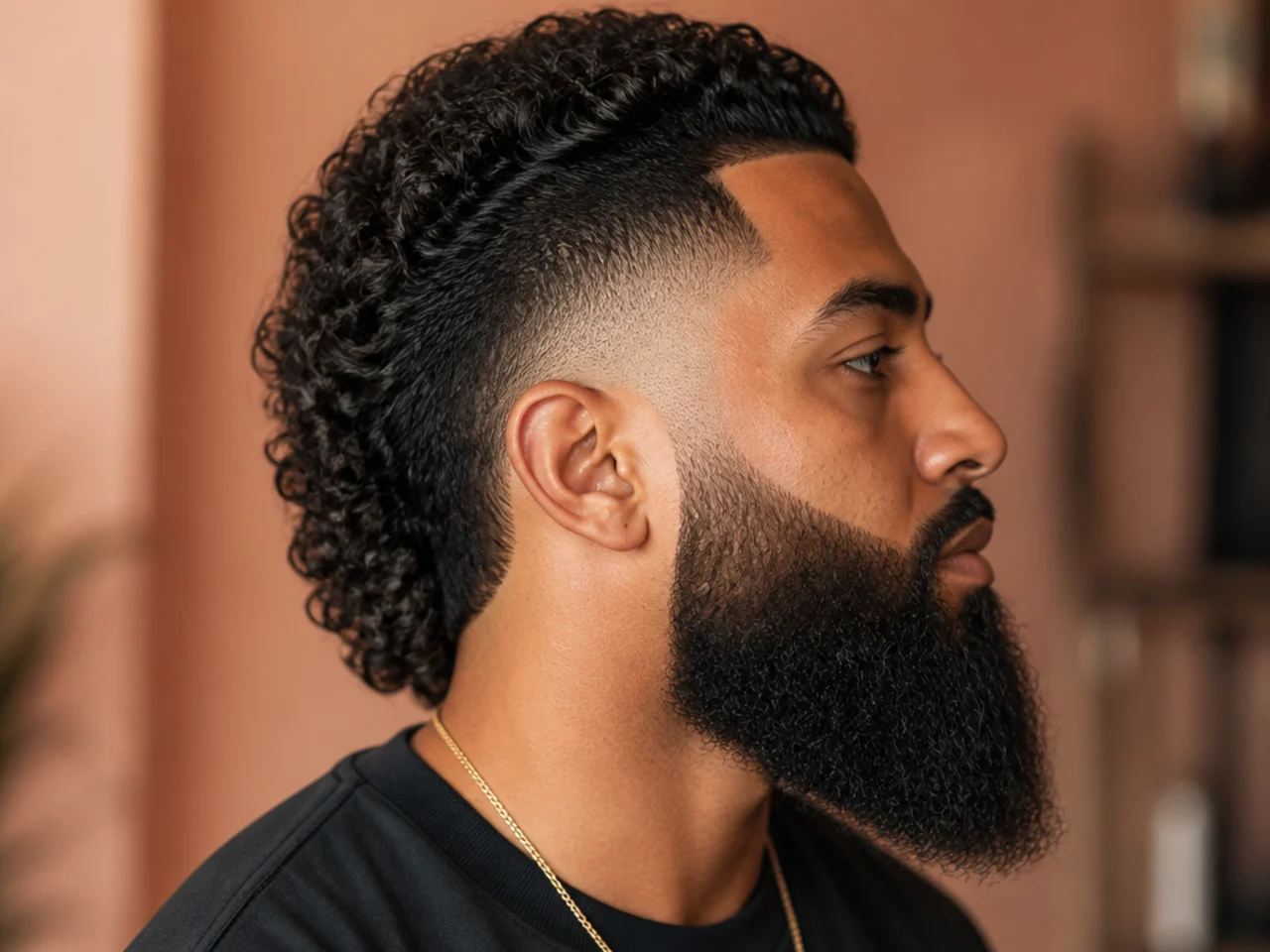 A burst fade with a long beard