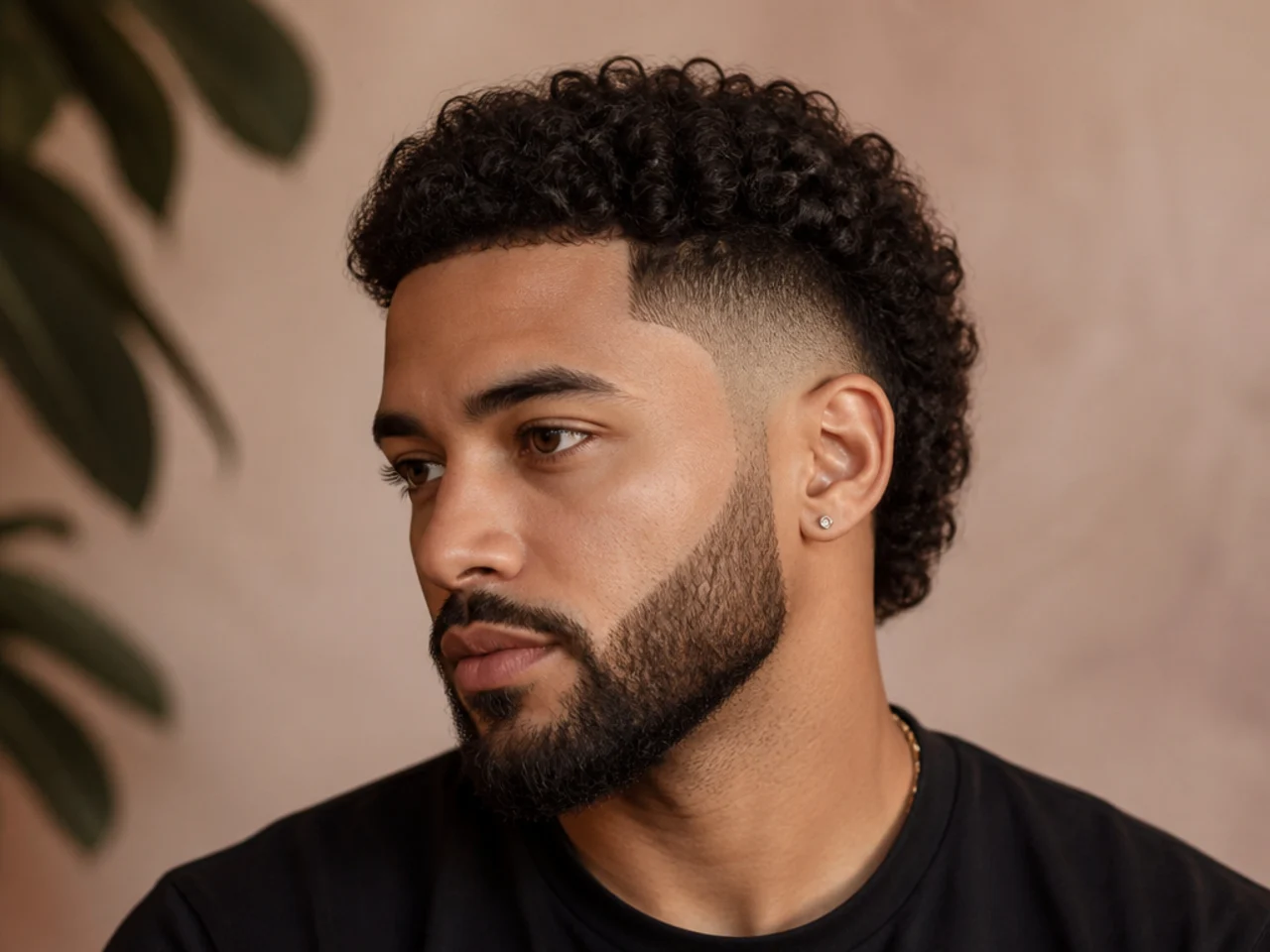 A high burst fade with a beard