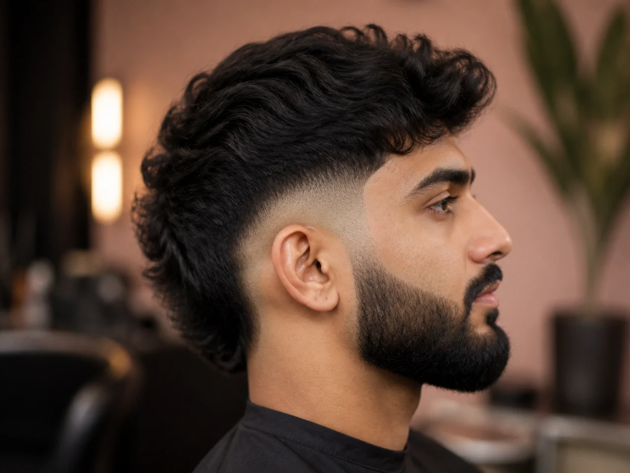 A low burst fade with a beard