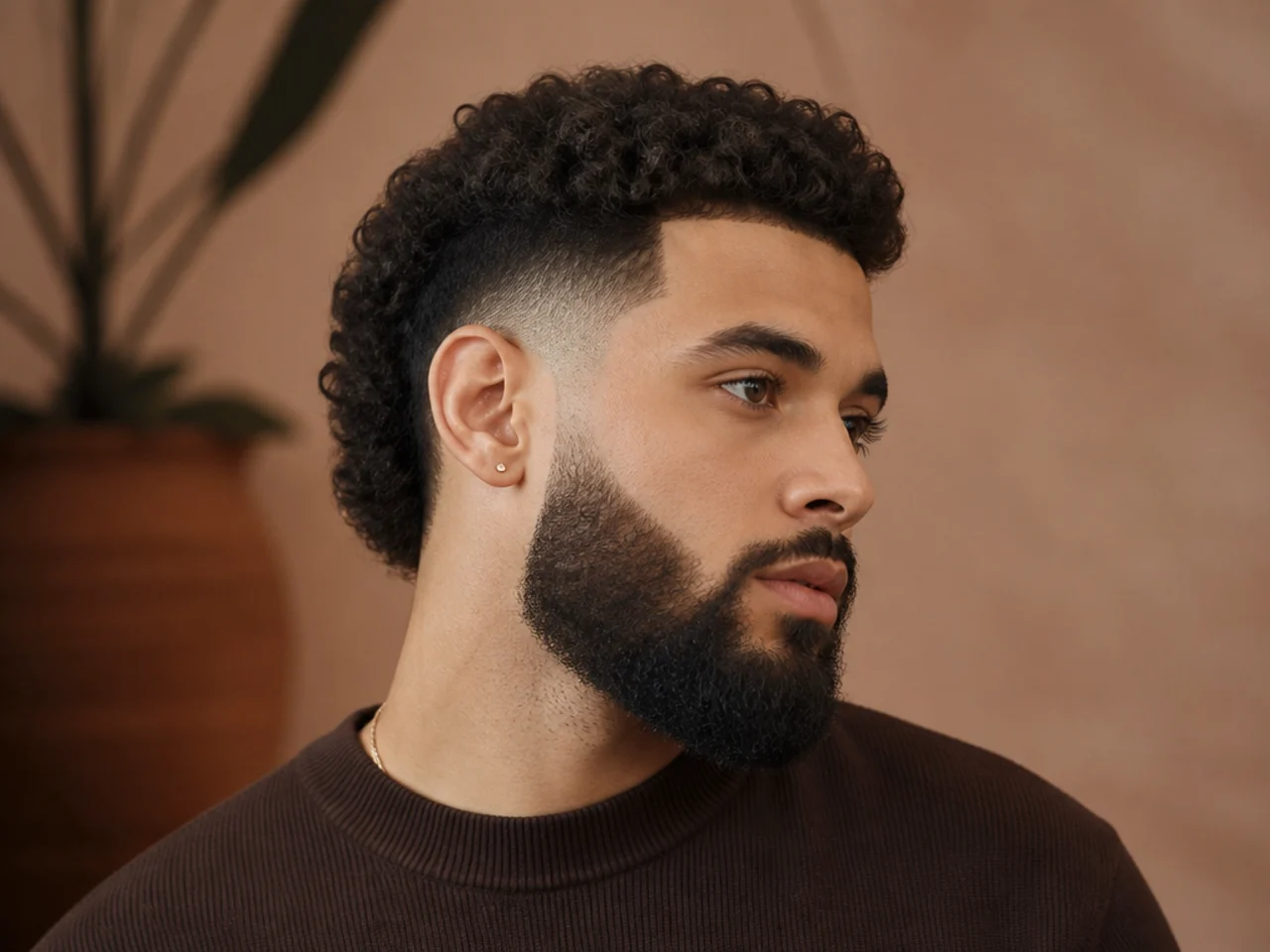 A burst fade connected into a full beard