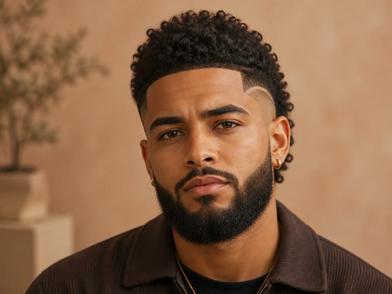 A burst fade mohawk with a beard