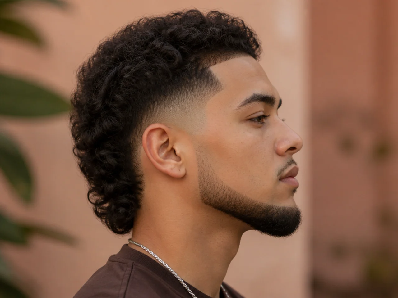 A burst fade with a chin strap beard