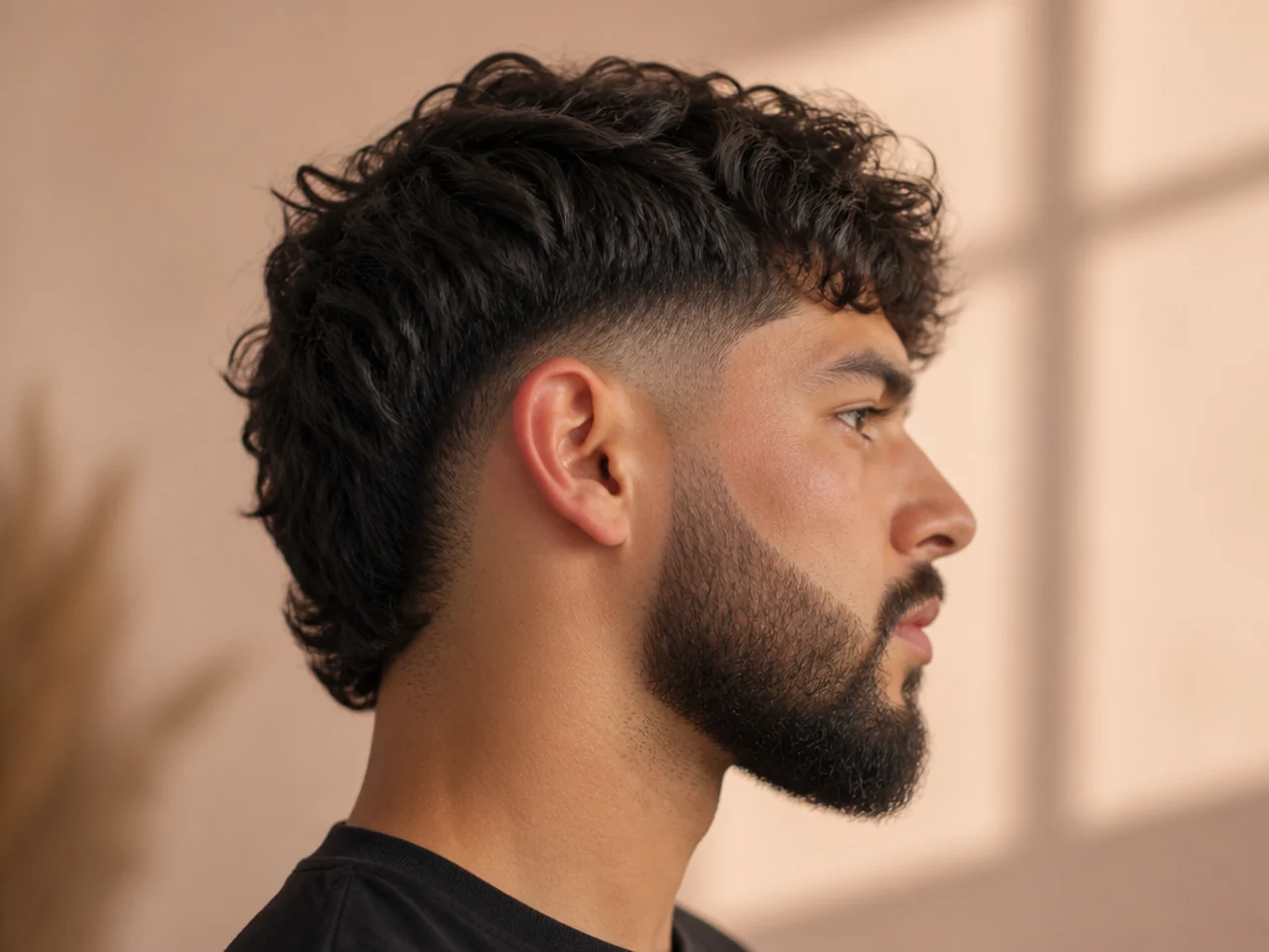 A burst fade arc crossing the sideburn area