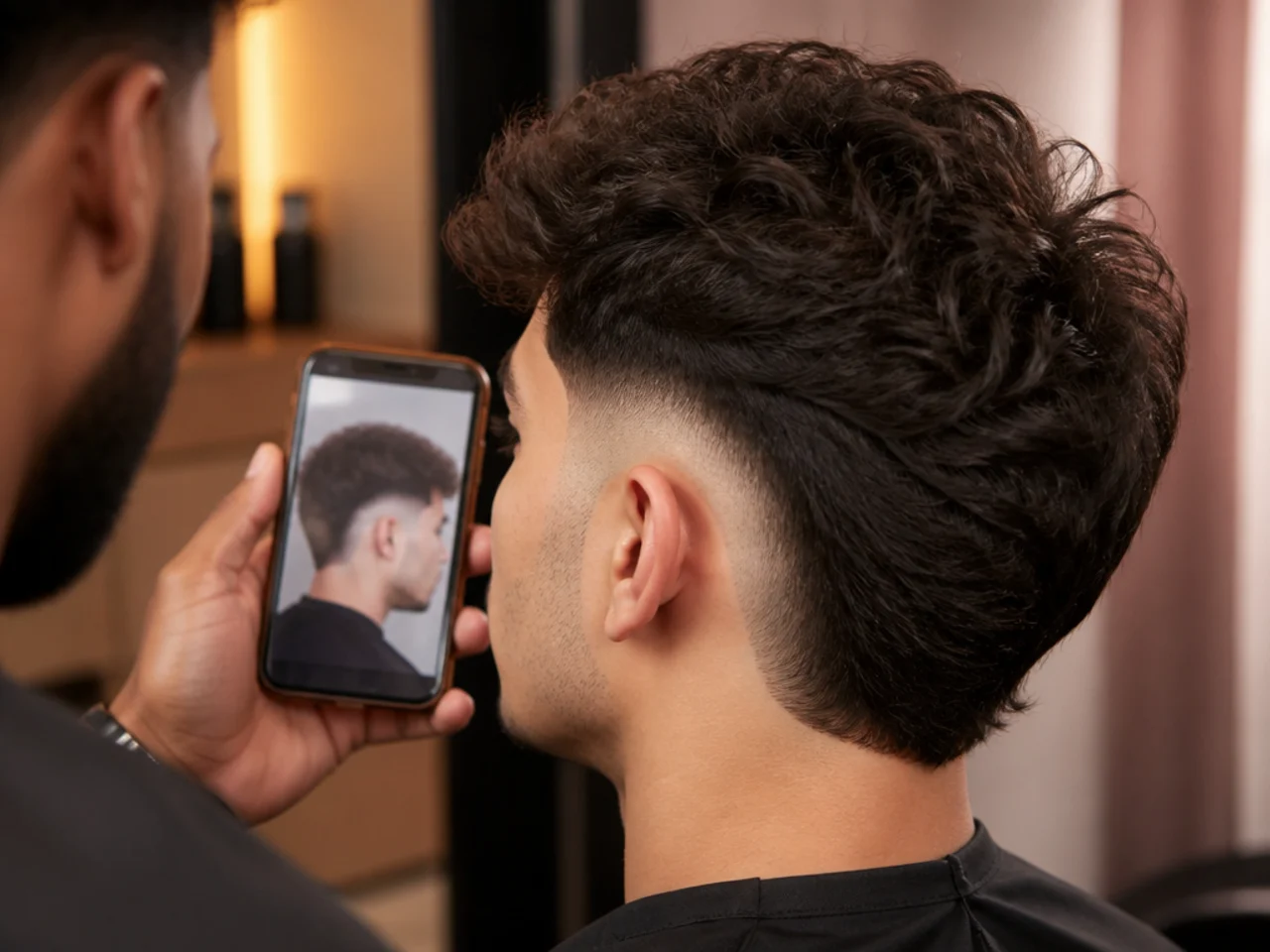 A saved burst fade photo being shown to a barber