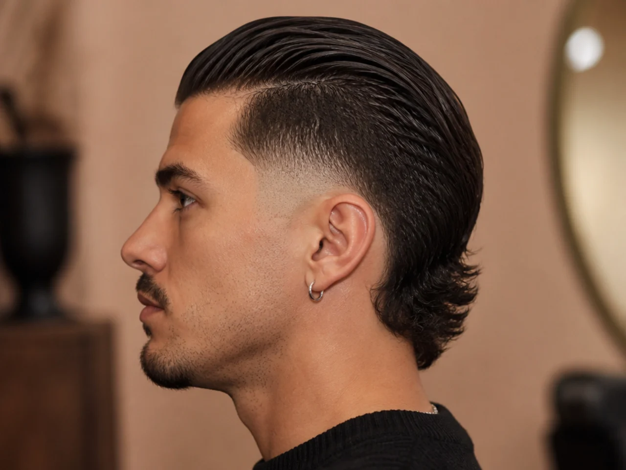 A burst fade with a slick top and a loose back