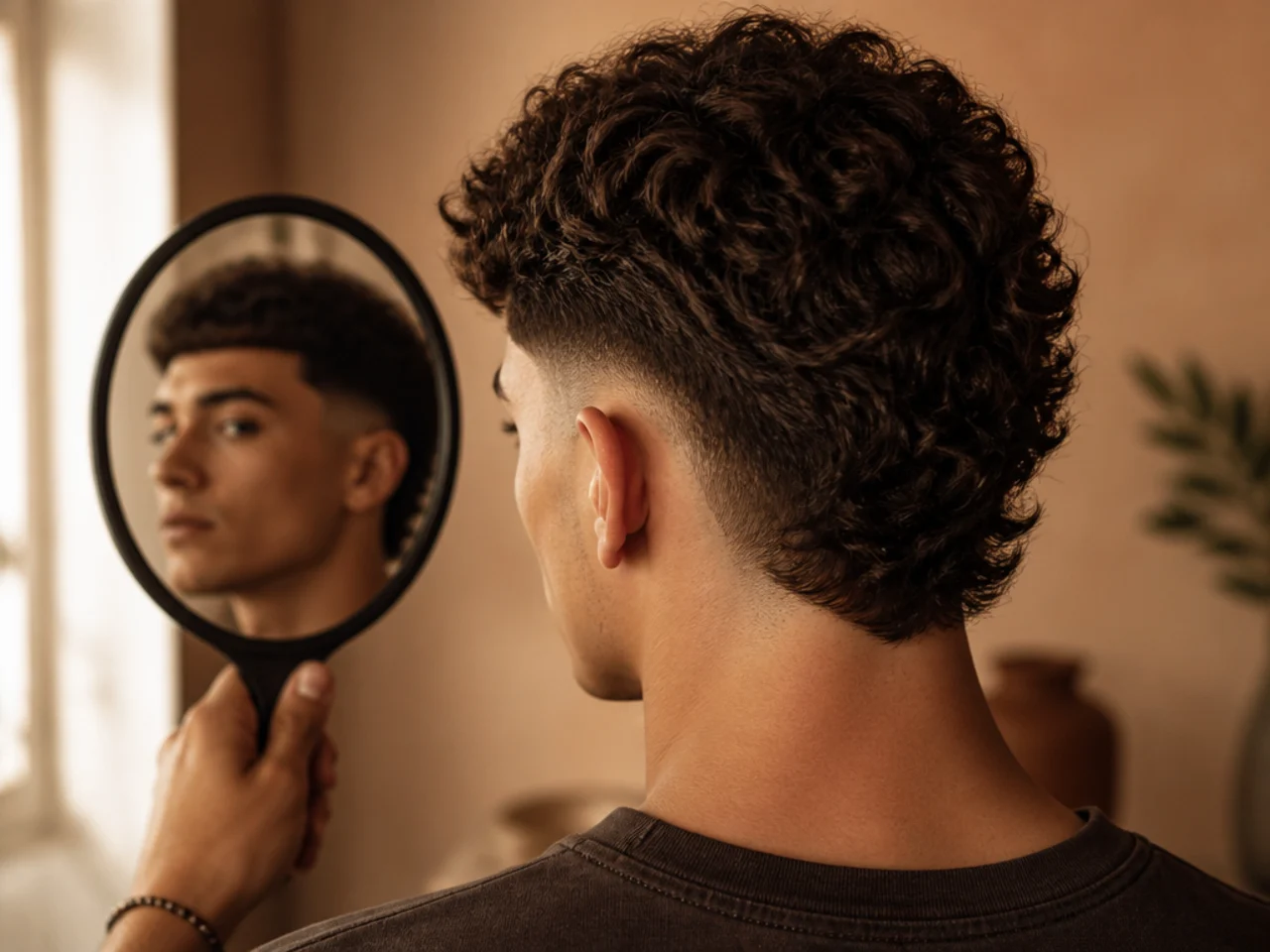 A hand mirror used to check the back of a burst fade