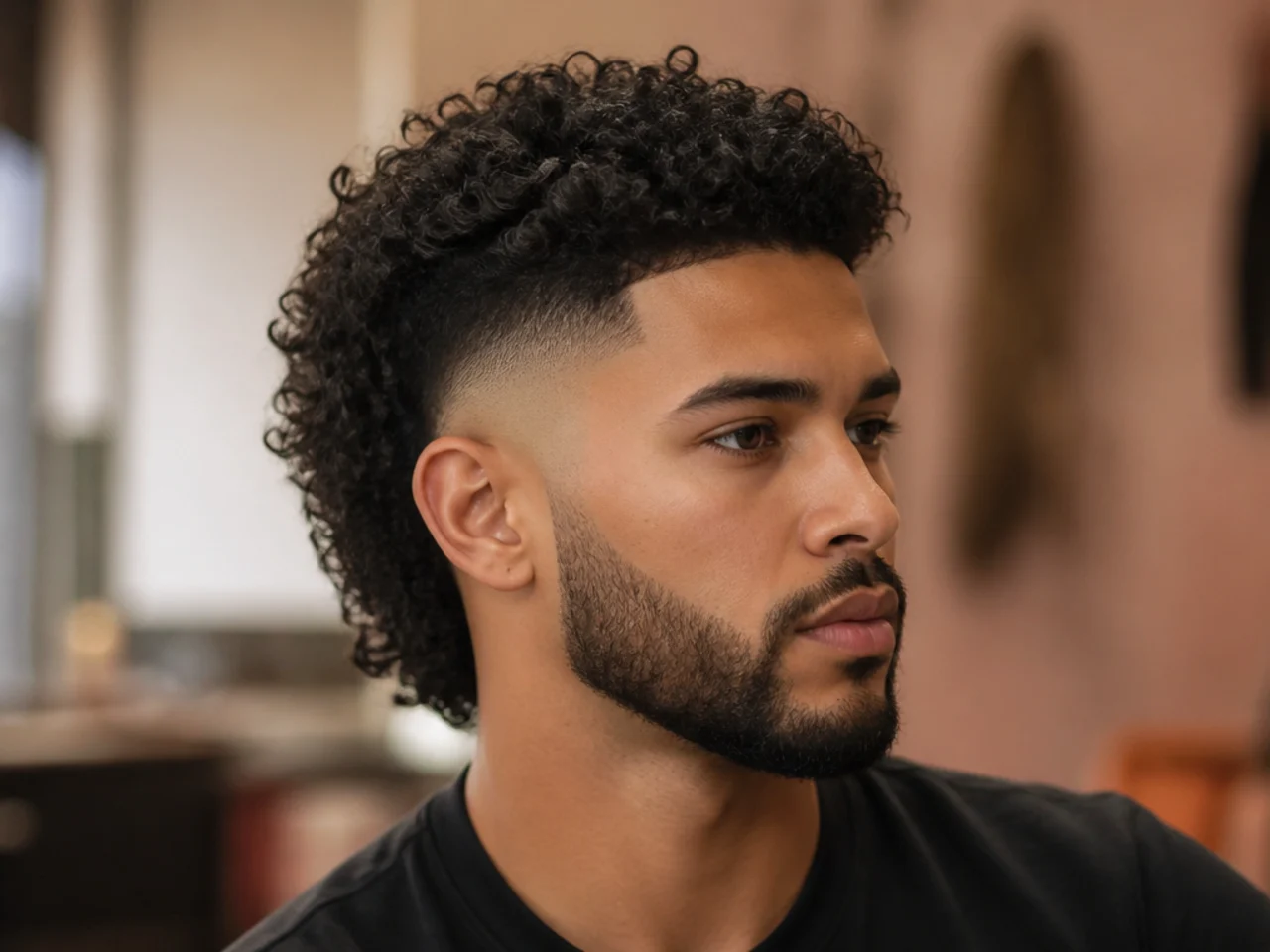 A burst fade with a beard