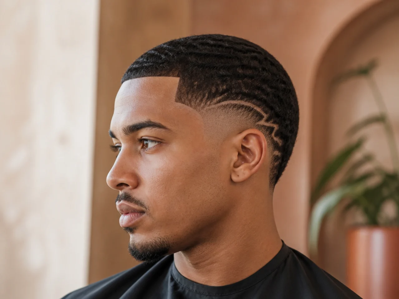 A burst fade with waves and a design