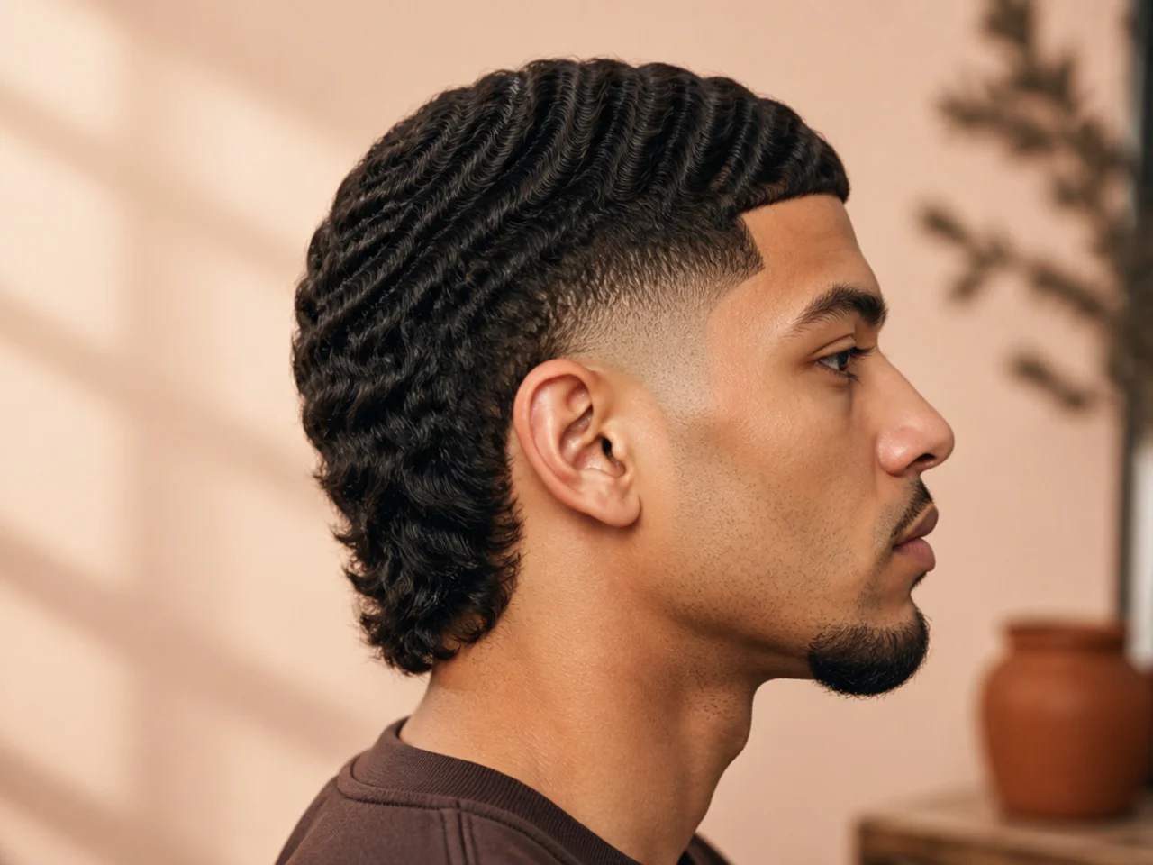 A burst fade with waves and a mullet back