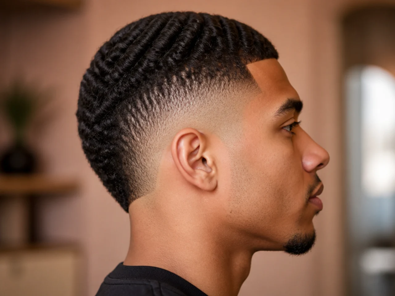 Wave rows fanning into a burst fade arc