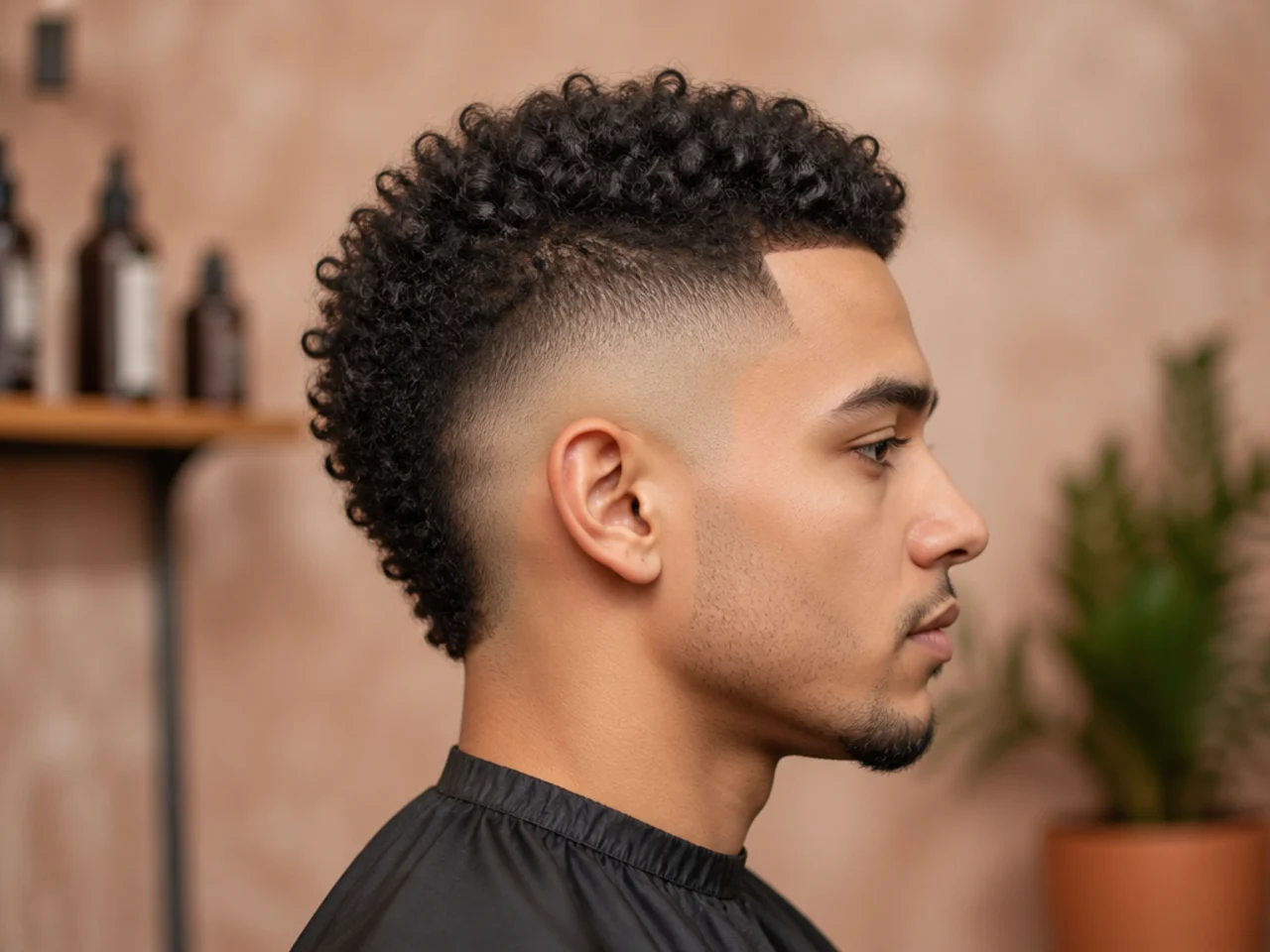 Skin burst fade mohawk with the arc taken all the way to the scalp on both sides