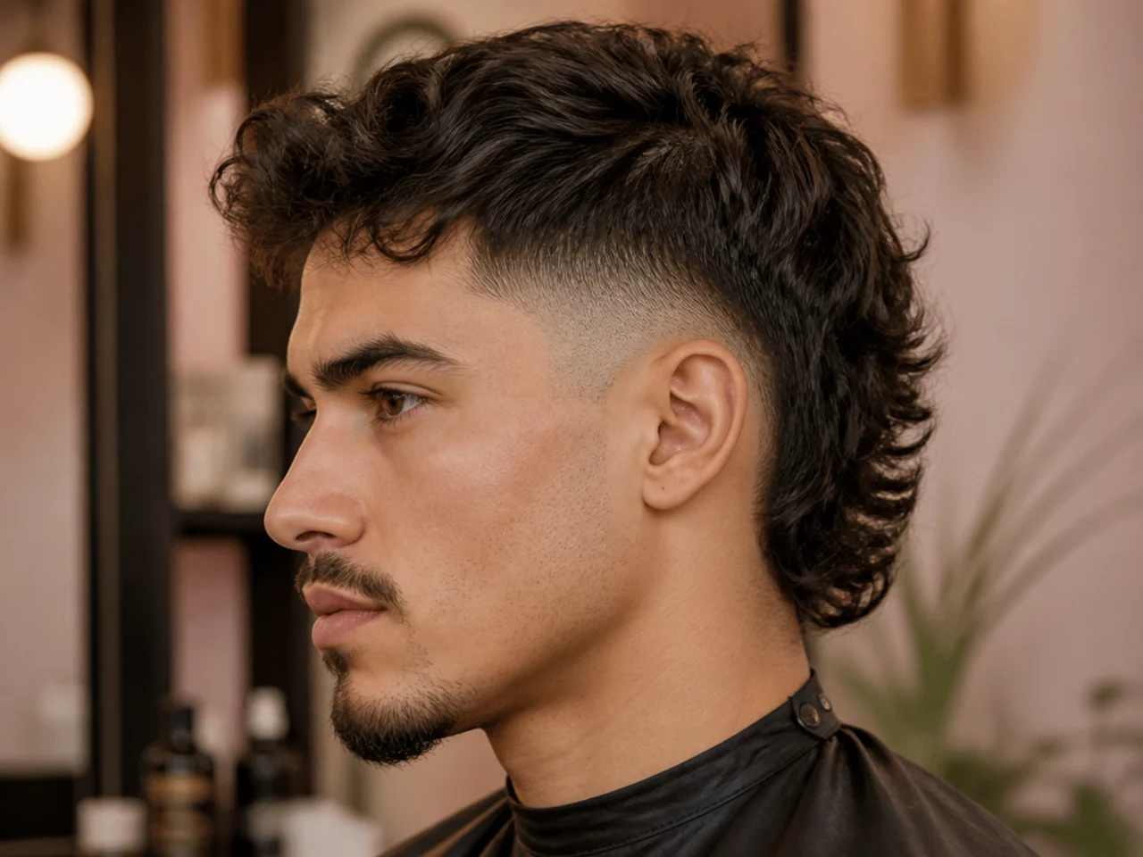 Short back burst fade mullet with the back tapered to two inches and clean arc