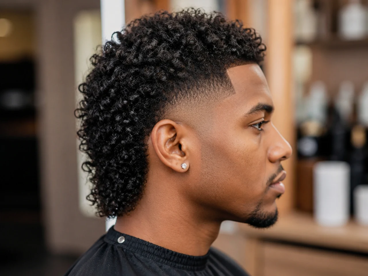 Burst fade mullet for Black men with skin arc and coily back length