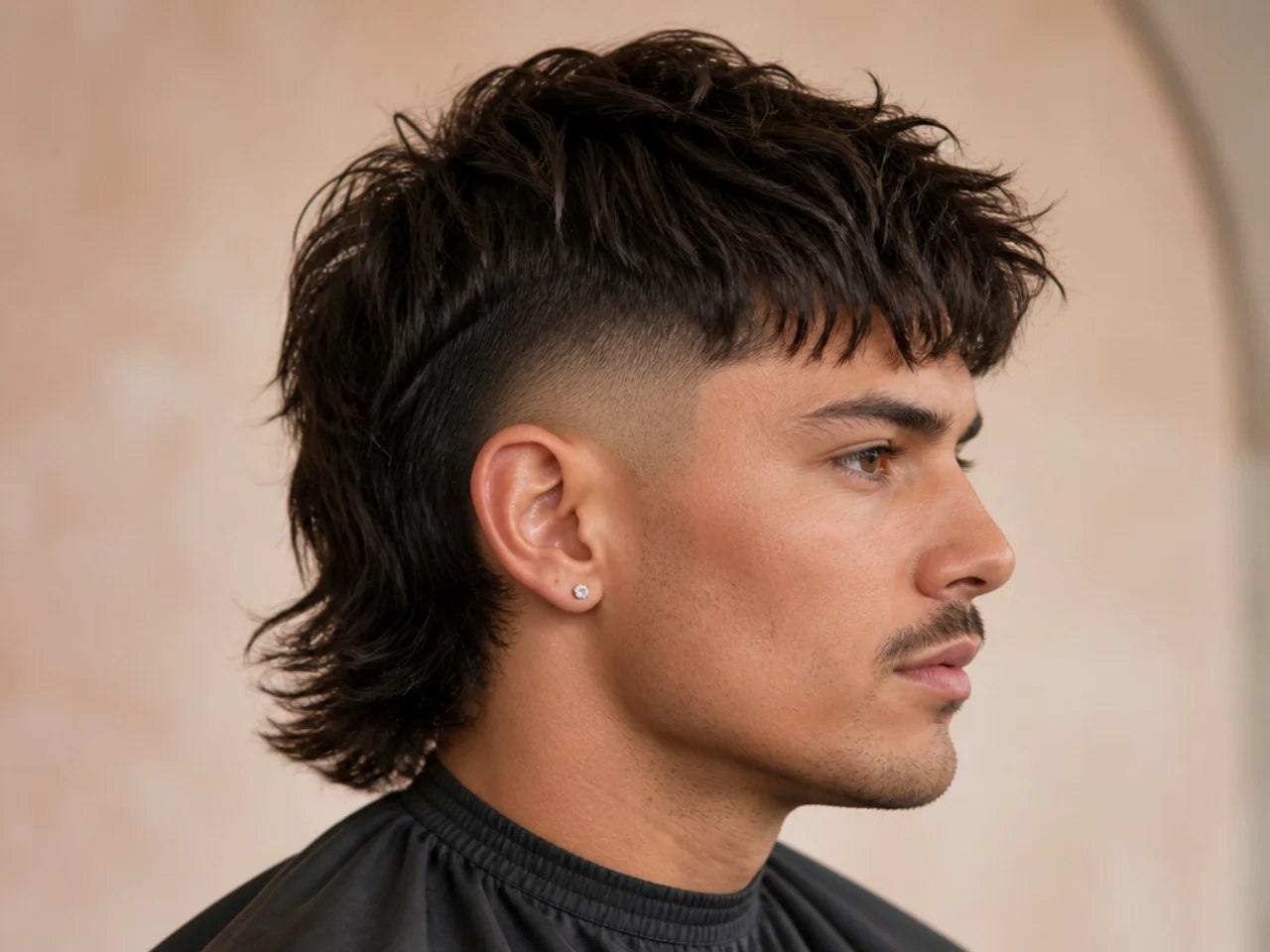 Hockey style burst fade mullet with long flowing back length and mid arc