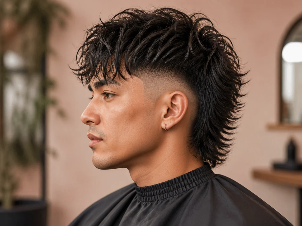 Wolf cut burst fade mullet with heavy face-framing layers and shaggy back