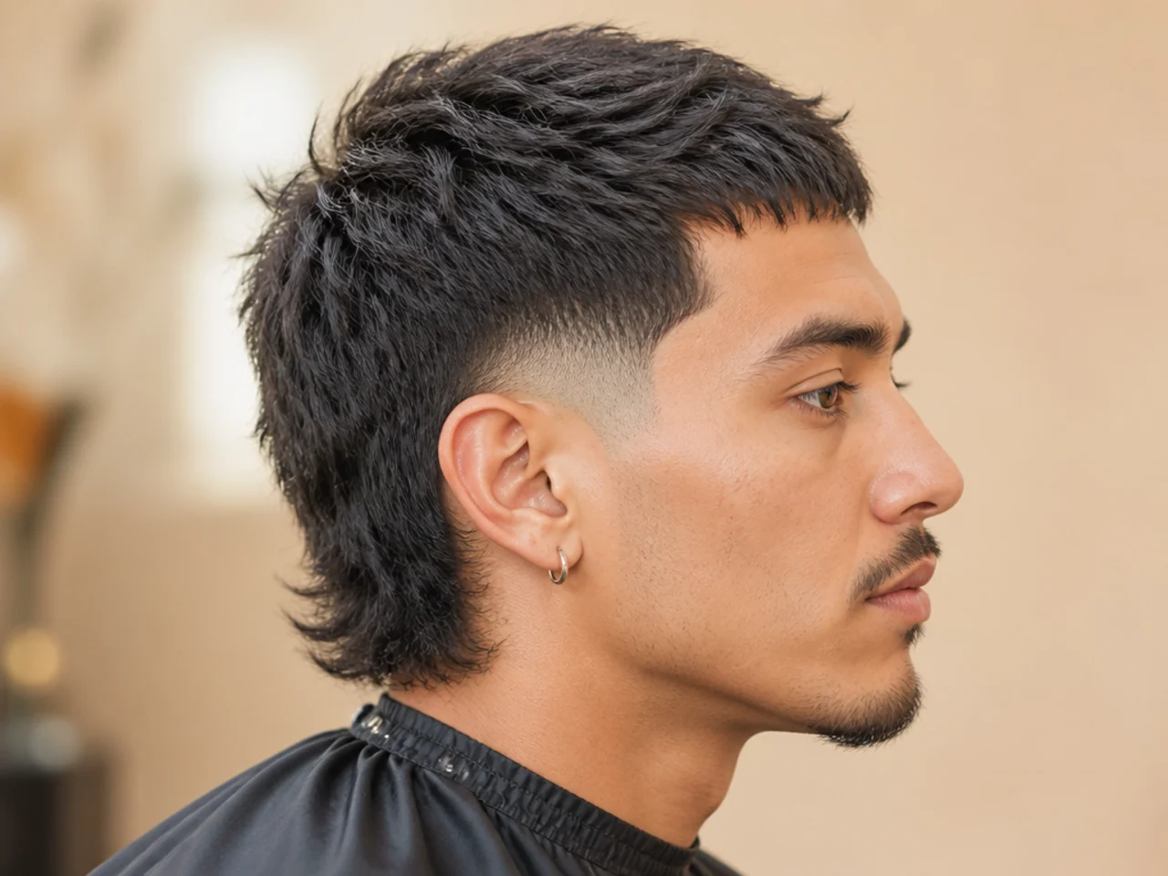 Two-block burst fade mullet with disconnected top and hidden burst sides