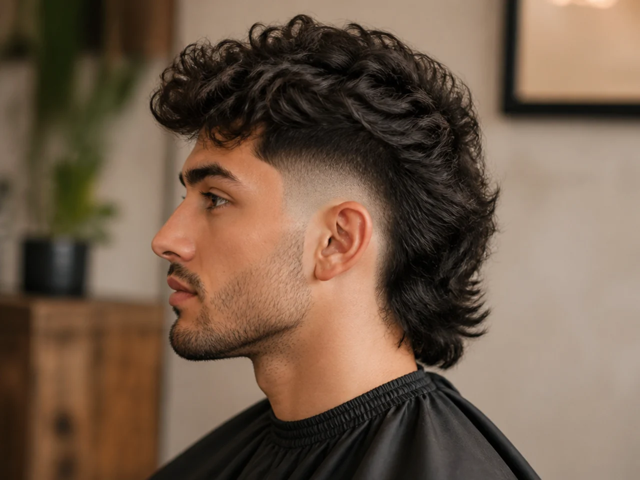 High burst fade mullet with the arc climbing to the temple and long textured back