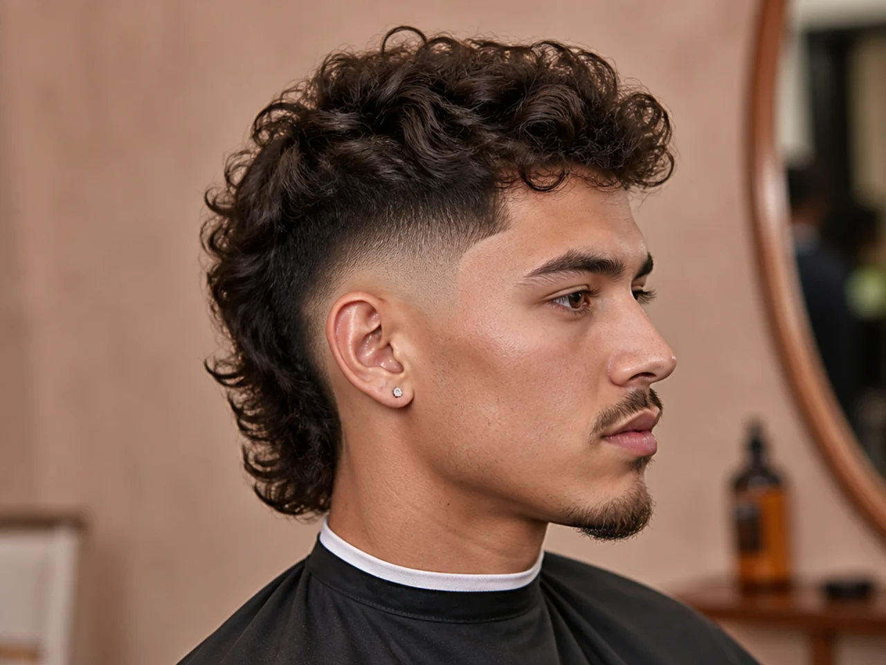 Skin burst fade mullet with the arc taken all the way to the scalp on a young man