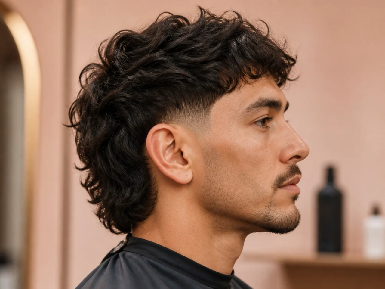 Subtle burst fade mullet with a soft arc and workplace-appropriate short back