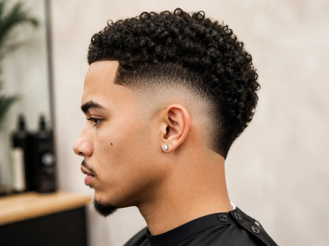 Bald burst fade with a razored top