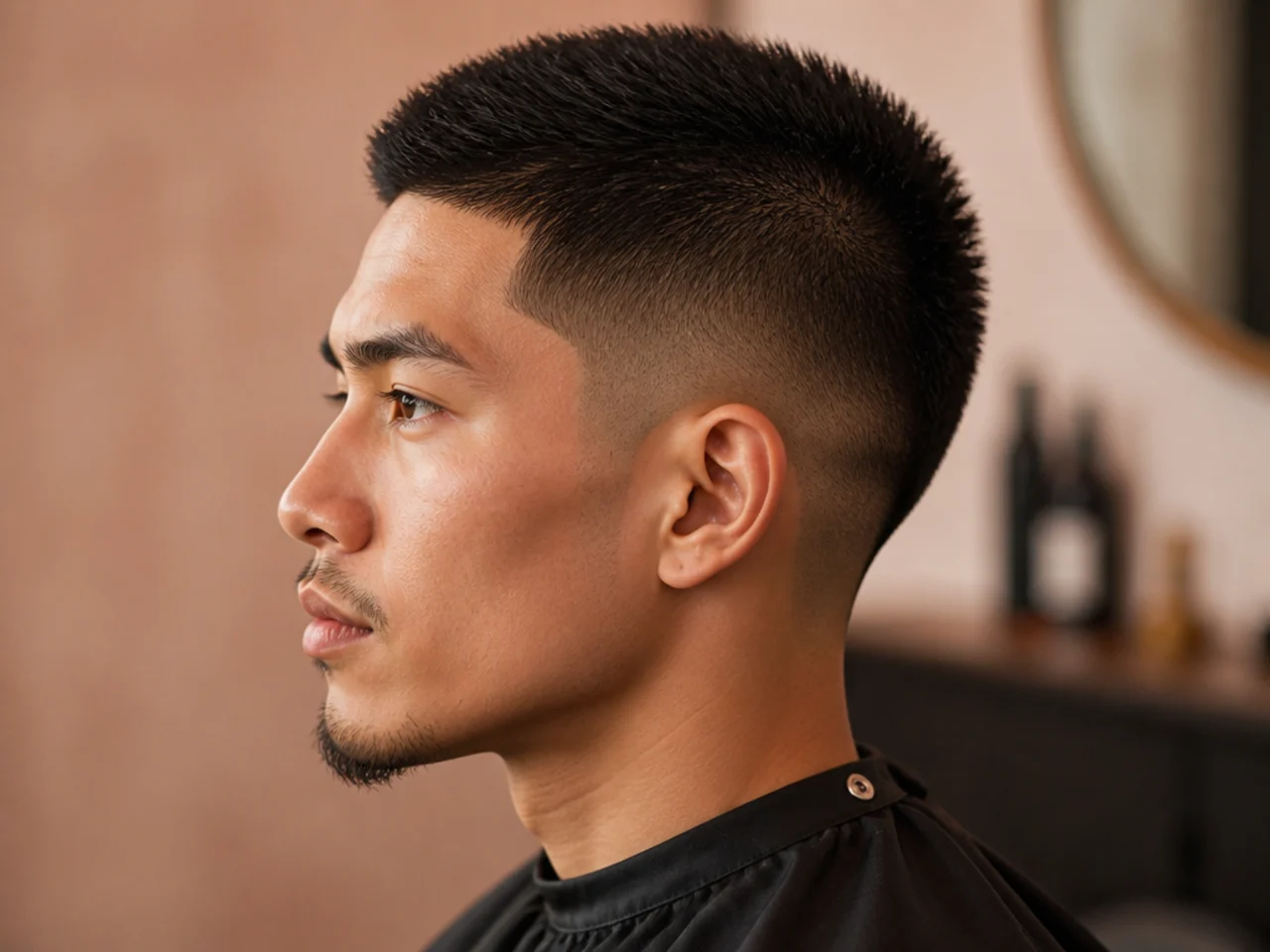 Crew cut with a burst fade around the ear