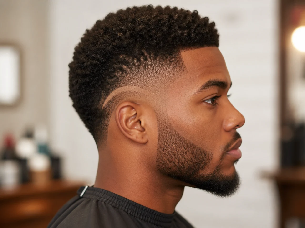 Short burst fade for Black men with a coily crop