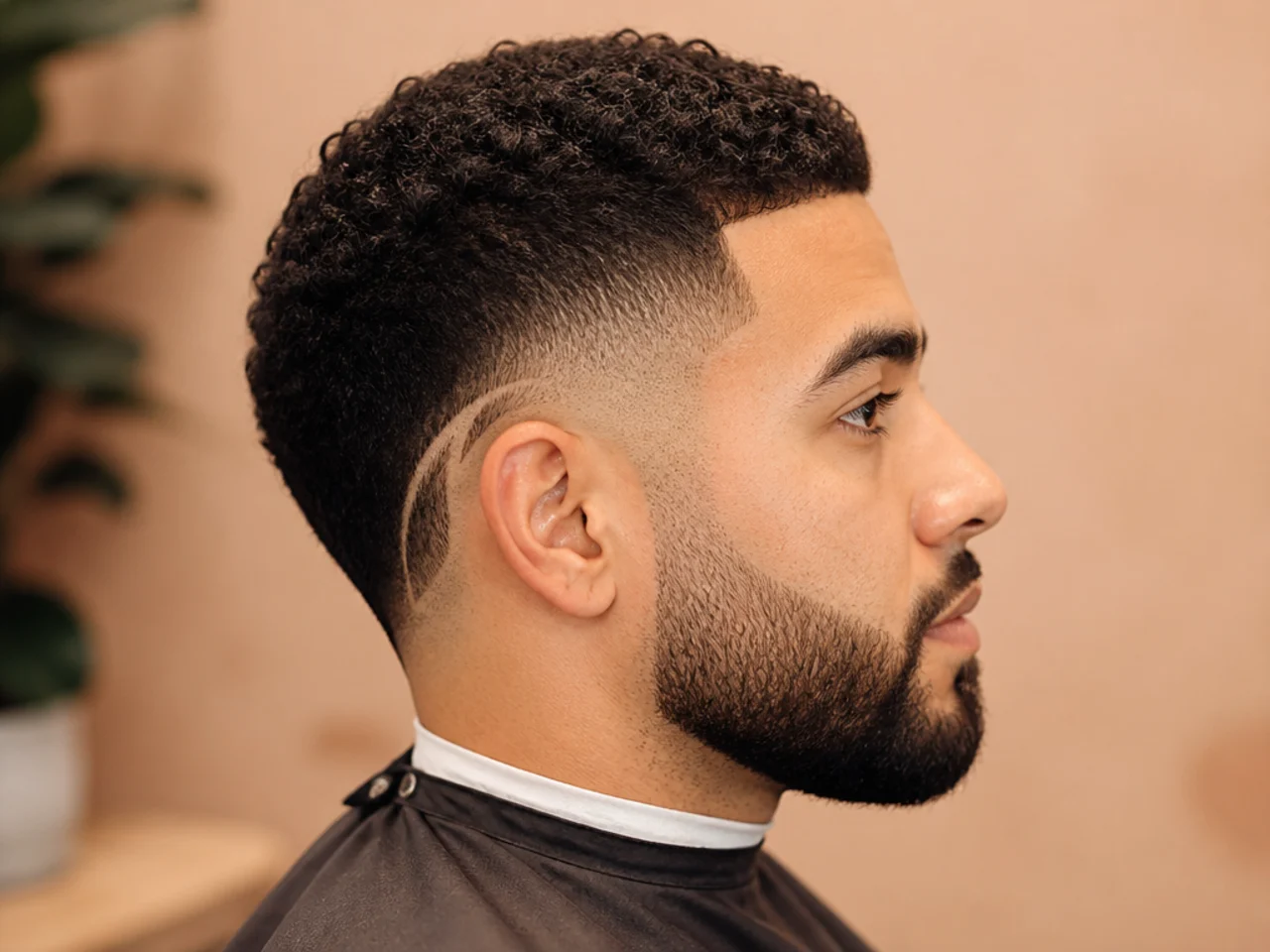 Short burst fade connected into a full beard