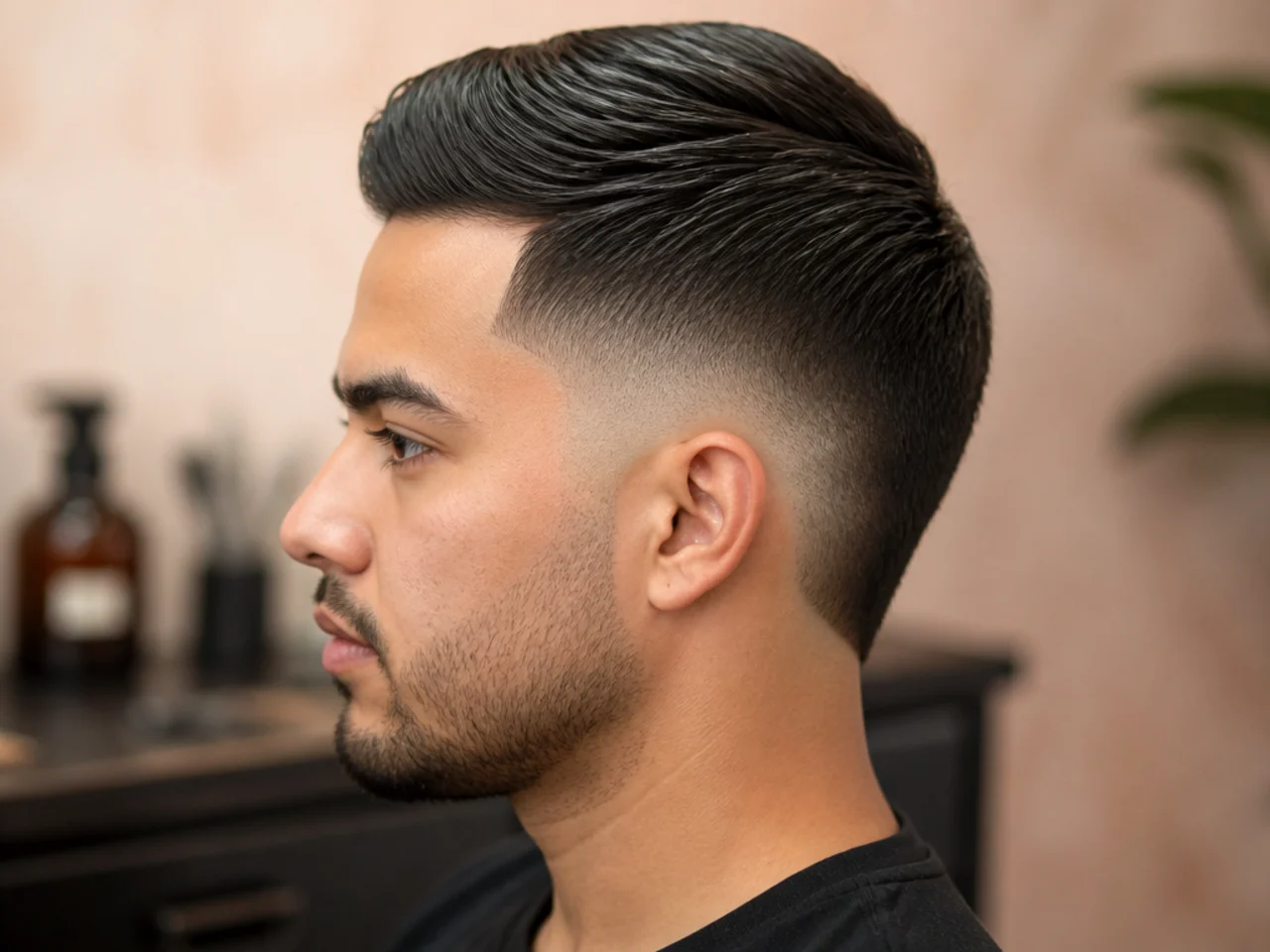 Short comb over with a burst fade