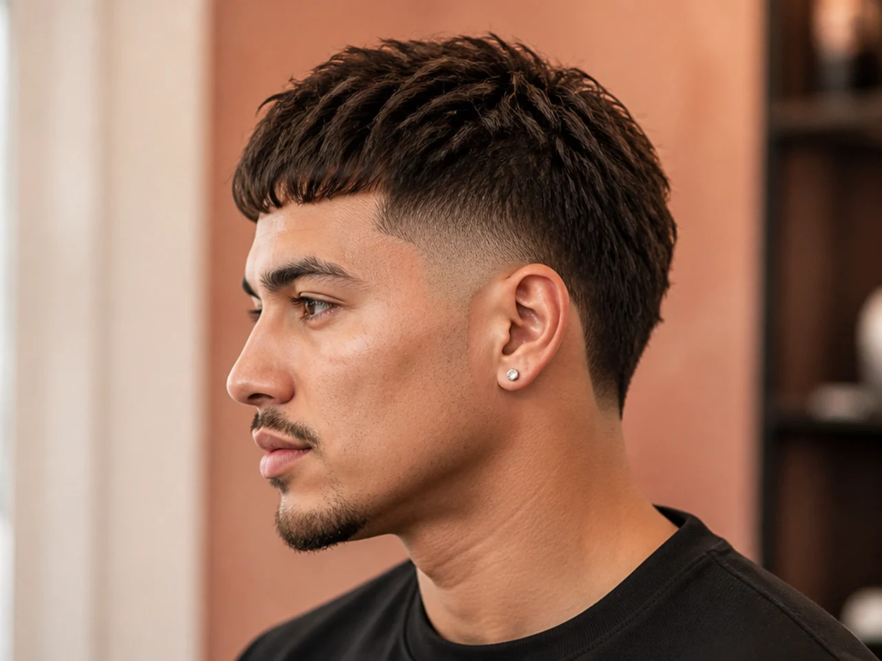 Short soft fringe burst fade