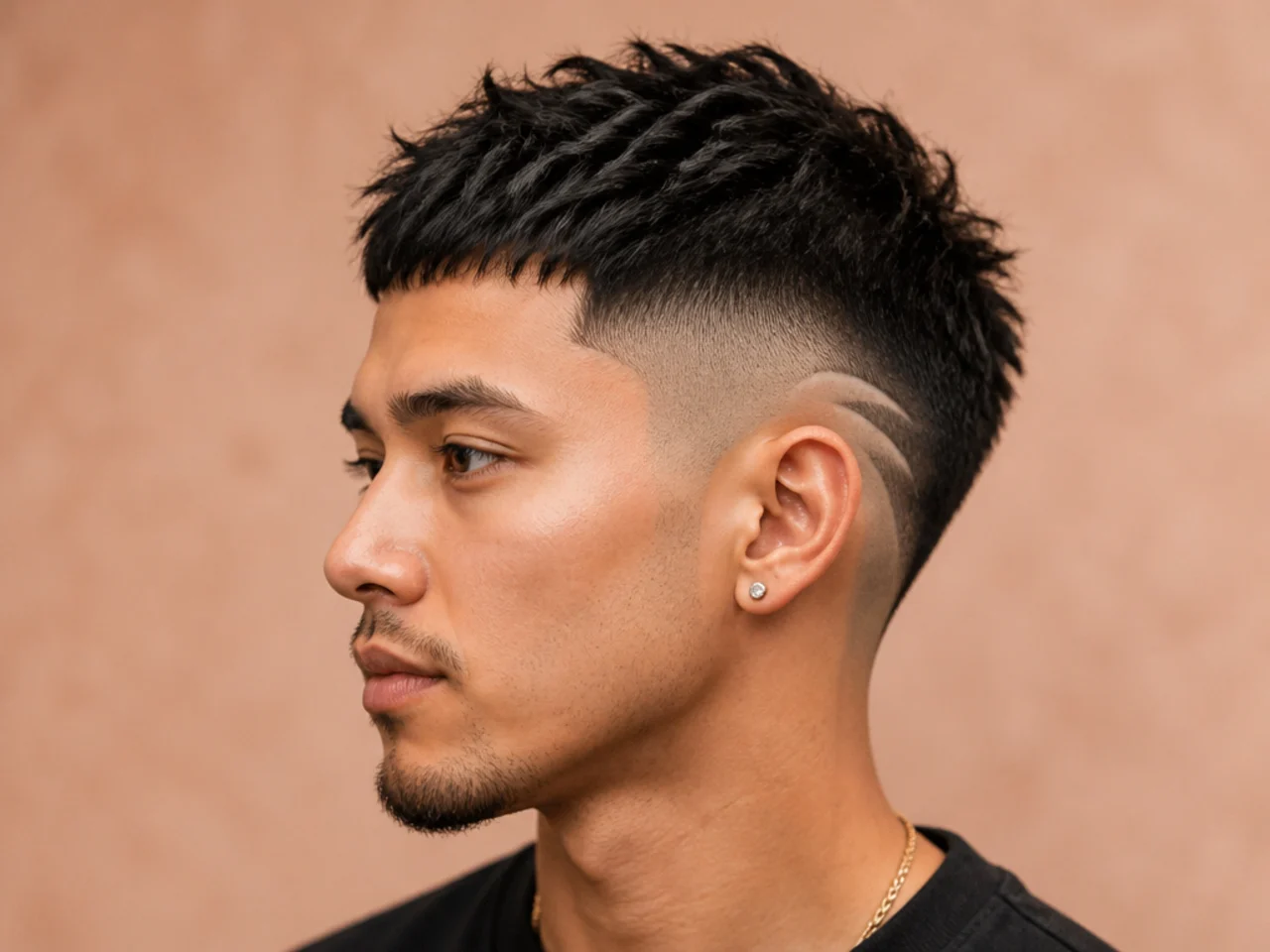 Short textured crop with a mid burst fade
