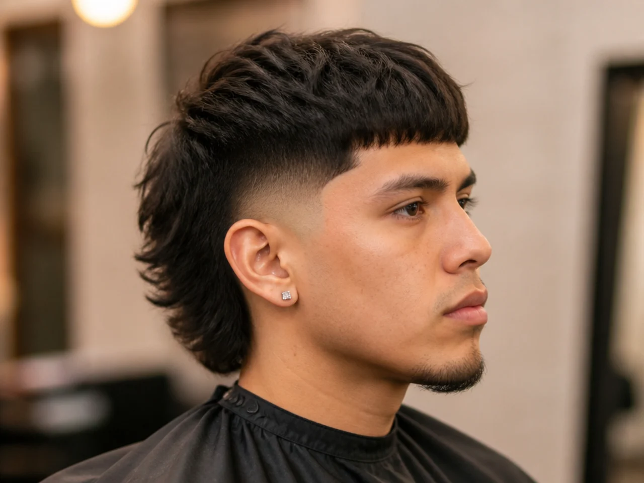 Burst fade with a blunt Edgar fringe cut straight across the forehead on straight hair