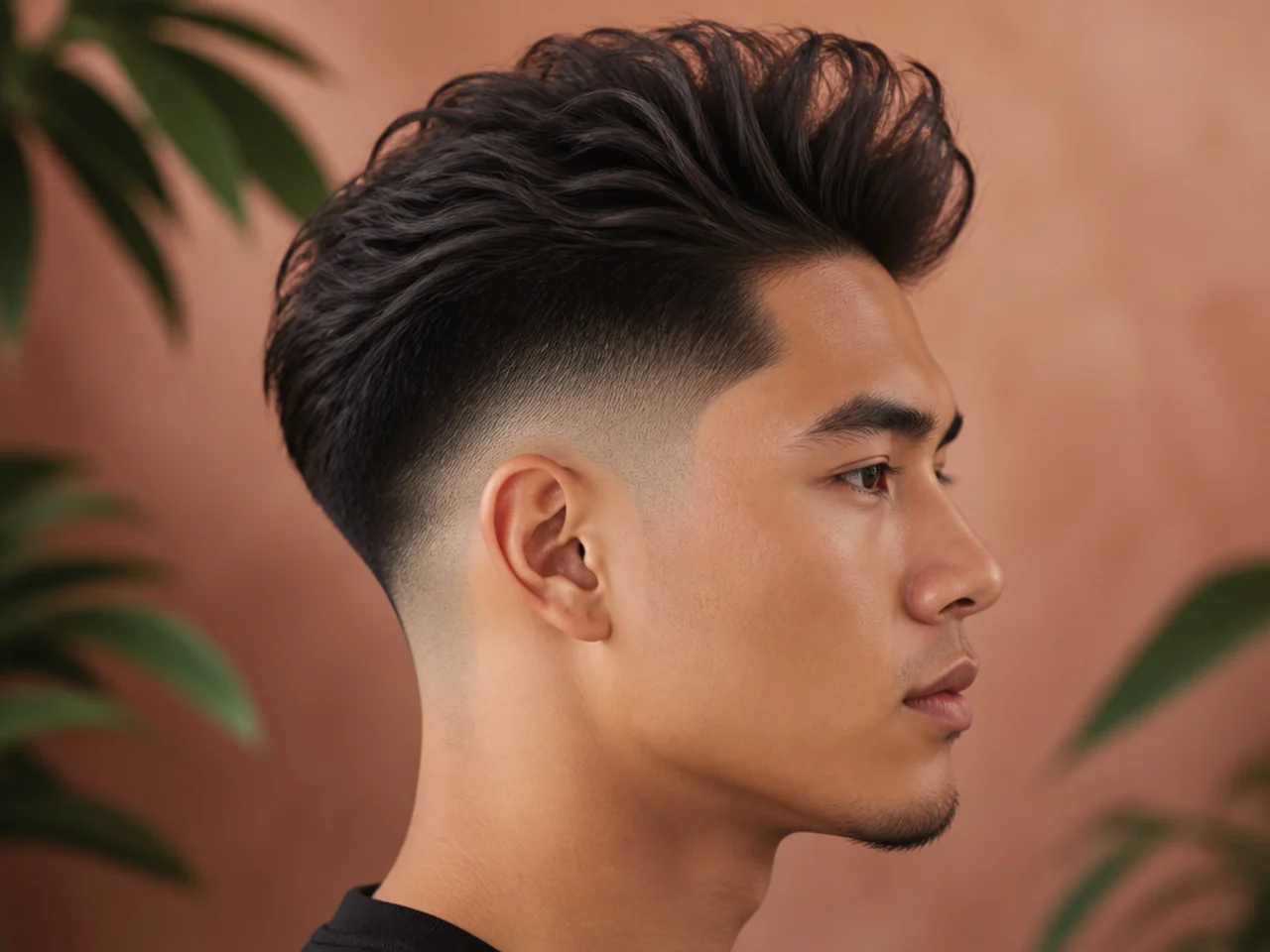 High burst fade with a blown-out volume top on thick straight hair for maximum contrast