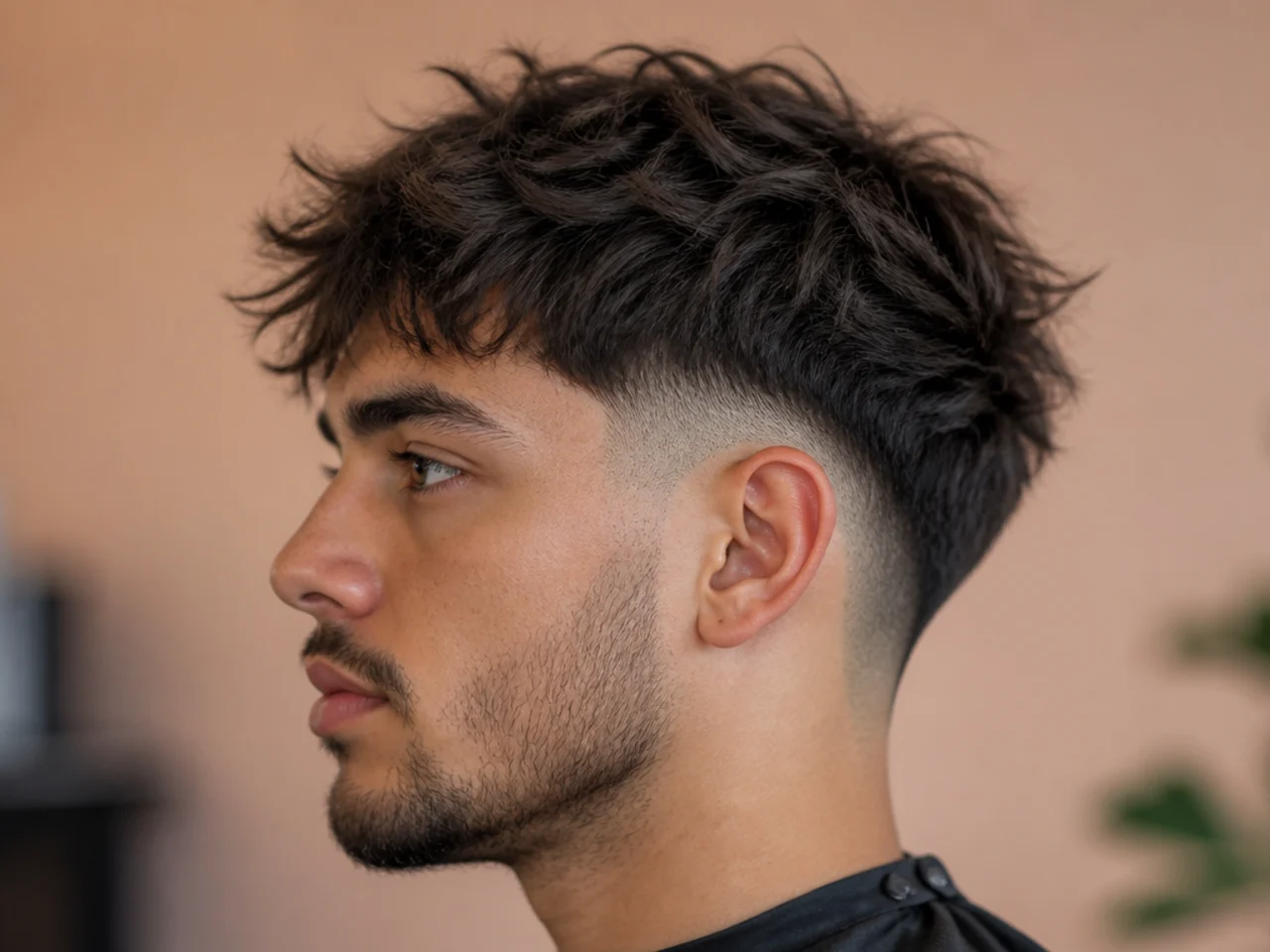 Casual messy burst fade on straight hair with lived-in finger-broken texture on top