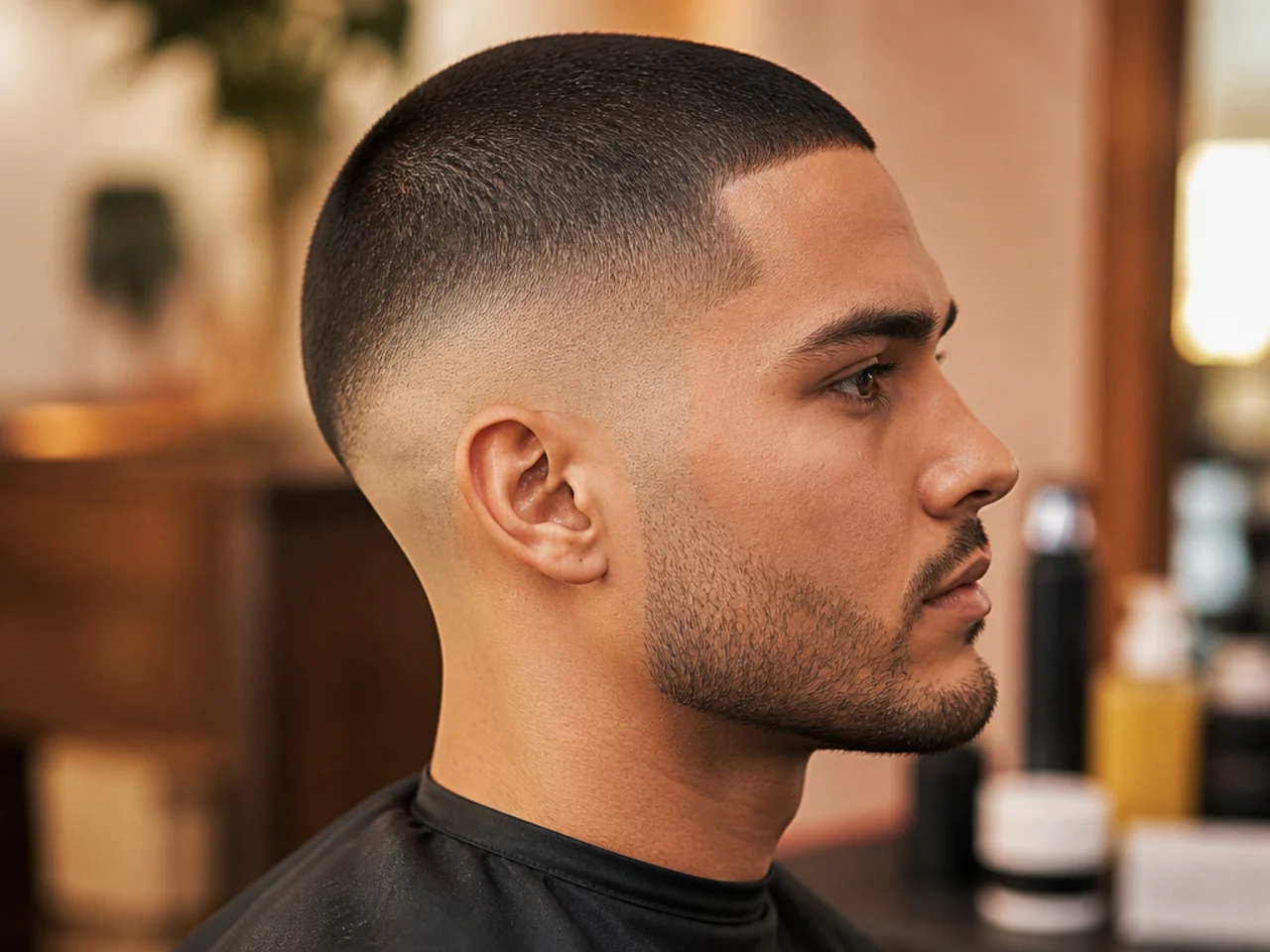 Skin burst fade with a short buzzed top on straight dark hair for a low-maintenance sharp look